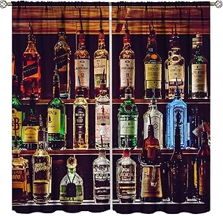 Bar Curtains, Wine Bottle Window Drape Whiskey Cocktail Backout Curtains, Suitable for Wine Collection Room, Kitchen Cafe Decor 2 Panels, 21W x 45L inch Each Panel - Buy now