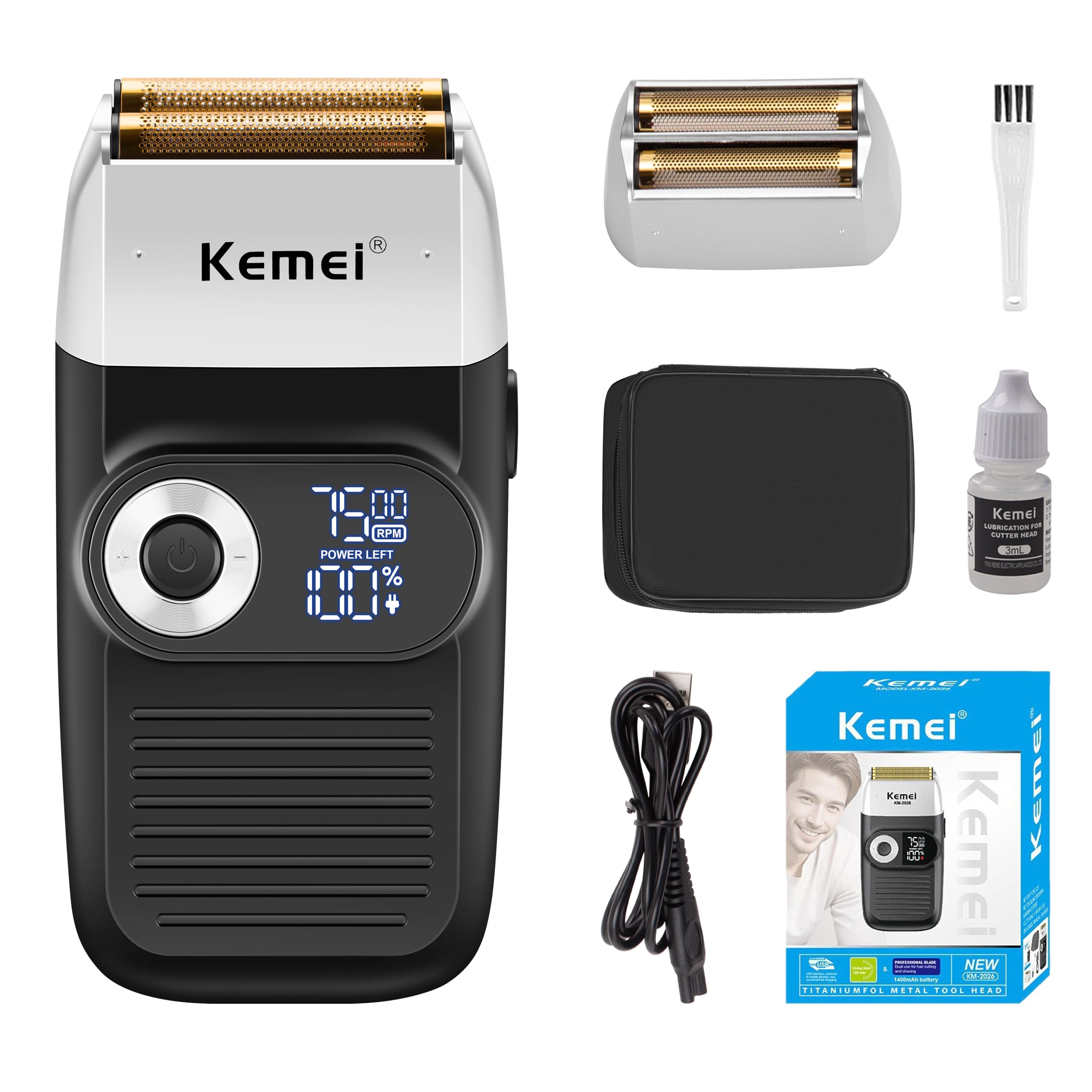 Foil Professional Electric Shaver for Men Razor with Bald Trimmer Cordless Shavers Rechargeble LED Display 2 in 1