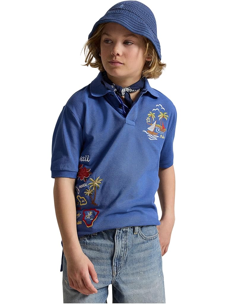 Blue Polo Ralph Lauren Embroidered Cotton Mesh Polo Shirt (Big Kid)