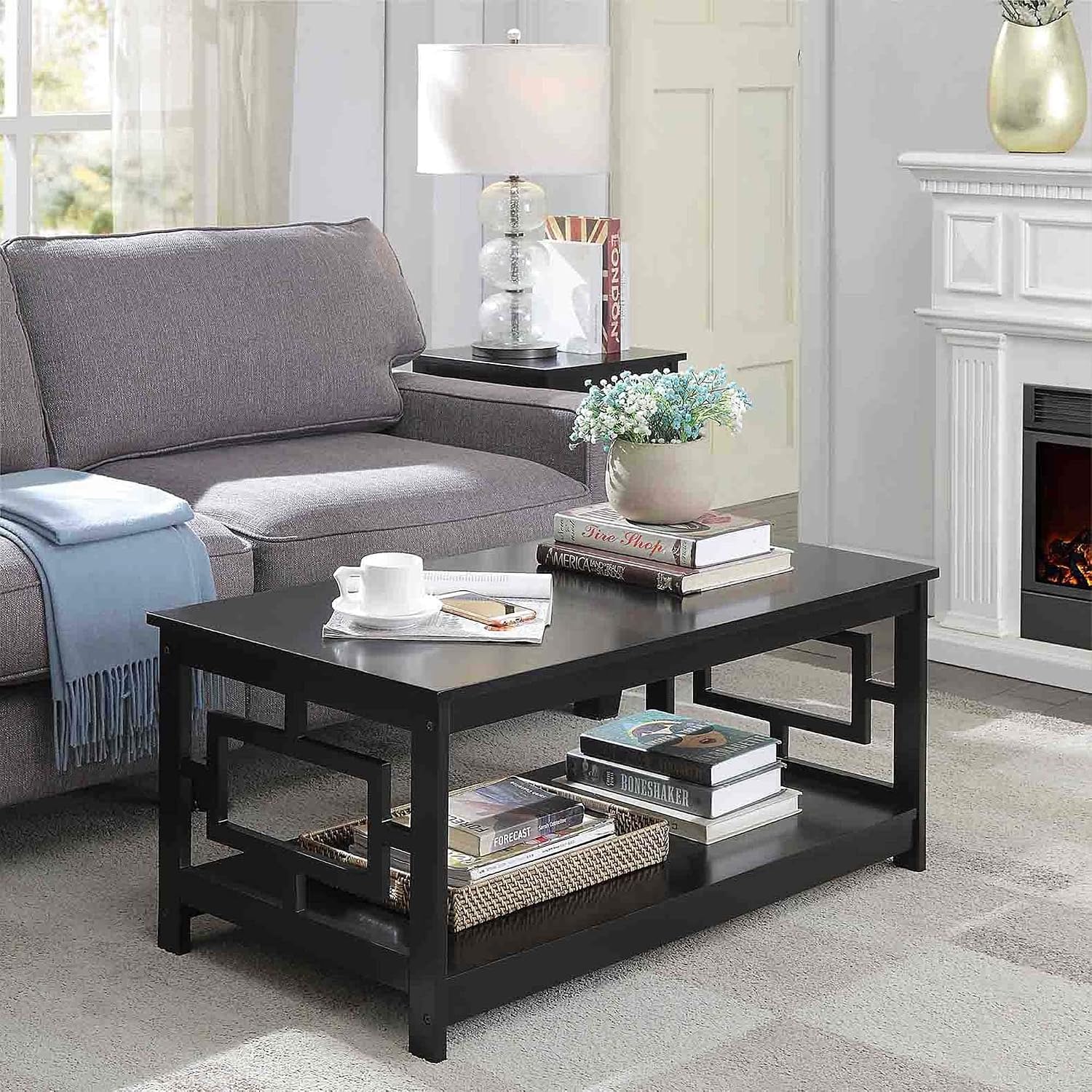 Convenience Concepts Town Square Coffee Table with Shelf, Black