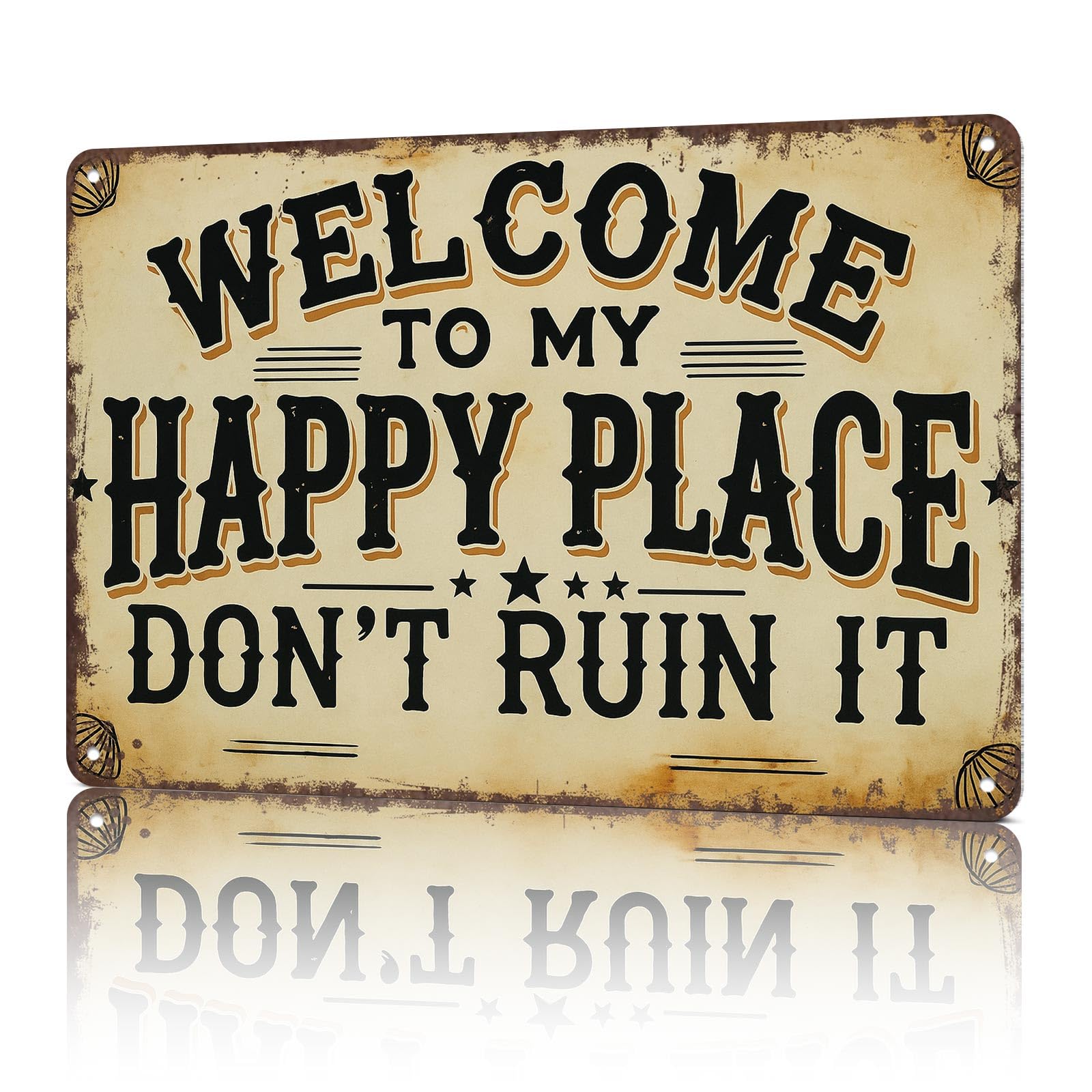 Bigccaee Vintage Metal Signs Vintage Metal Wall Sign Welcome To My Happy Place, Don'T Ruin It-Funny Poster Wall Art For Home Living Room Garage Bar Decor Metal Tin Sign 8X12 Inch