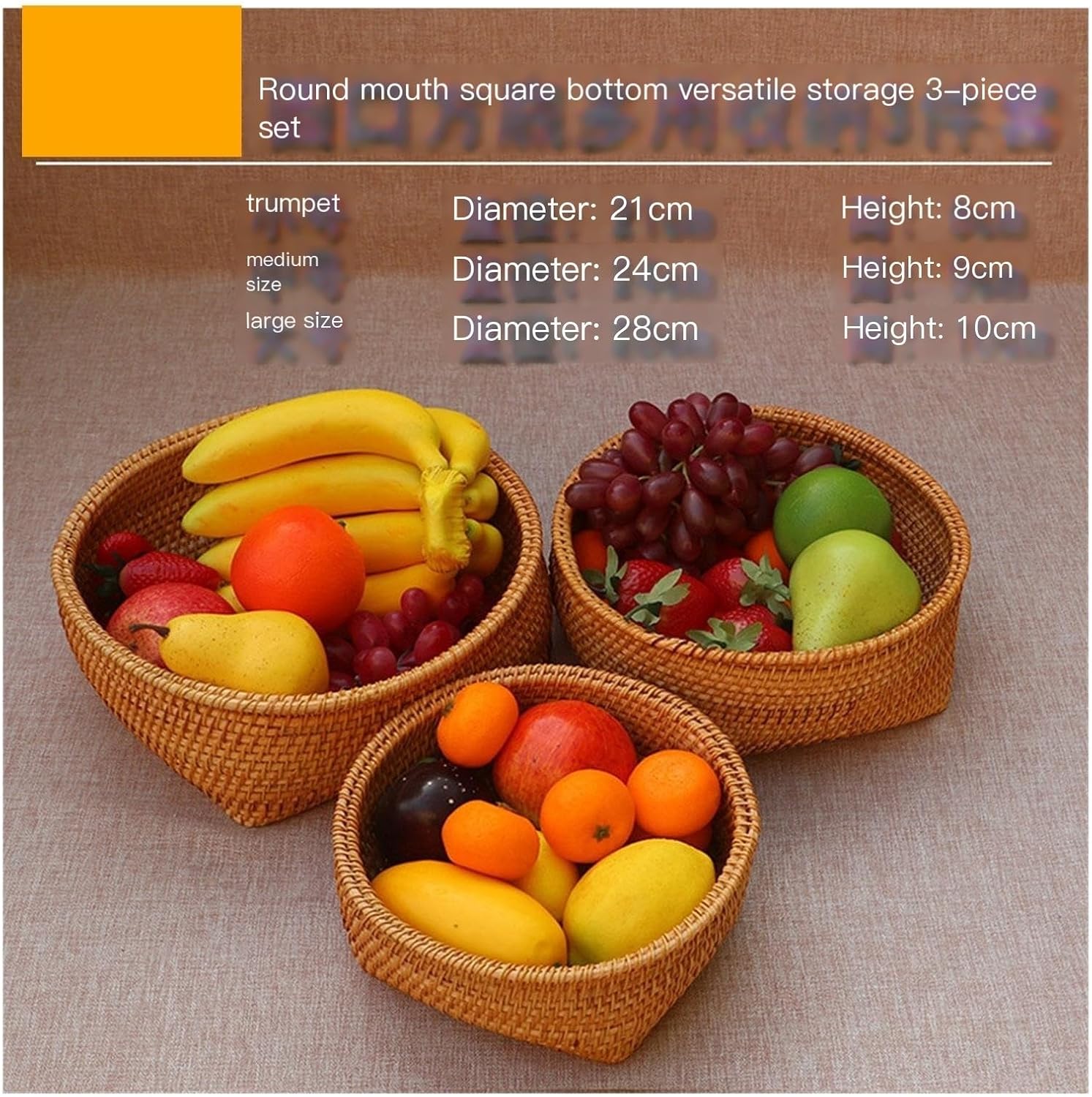 Handwoven Rattan Basket - Wicker Bread Tray for Serving Fruits, Vegetables, Snacks & Candy - Multipurpose Storage Bowl for Kitchen & Dining Decor(Centre)