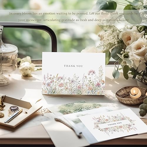 Floral Thank You Cards with Envelopes,48Pack - 4x6 Inches Thank You Notes with envelope and stickers,baby shower thank you cards,Thank you cards for baby shower,wedding,Birthday