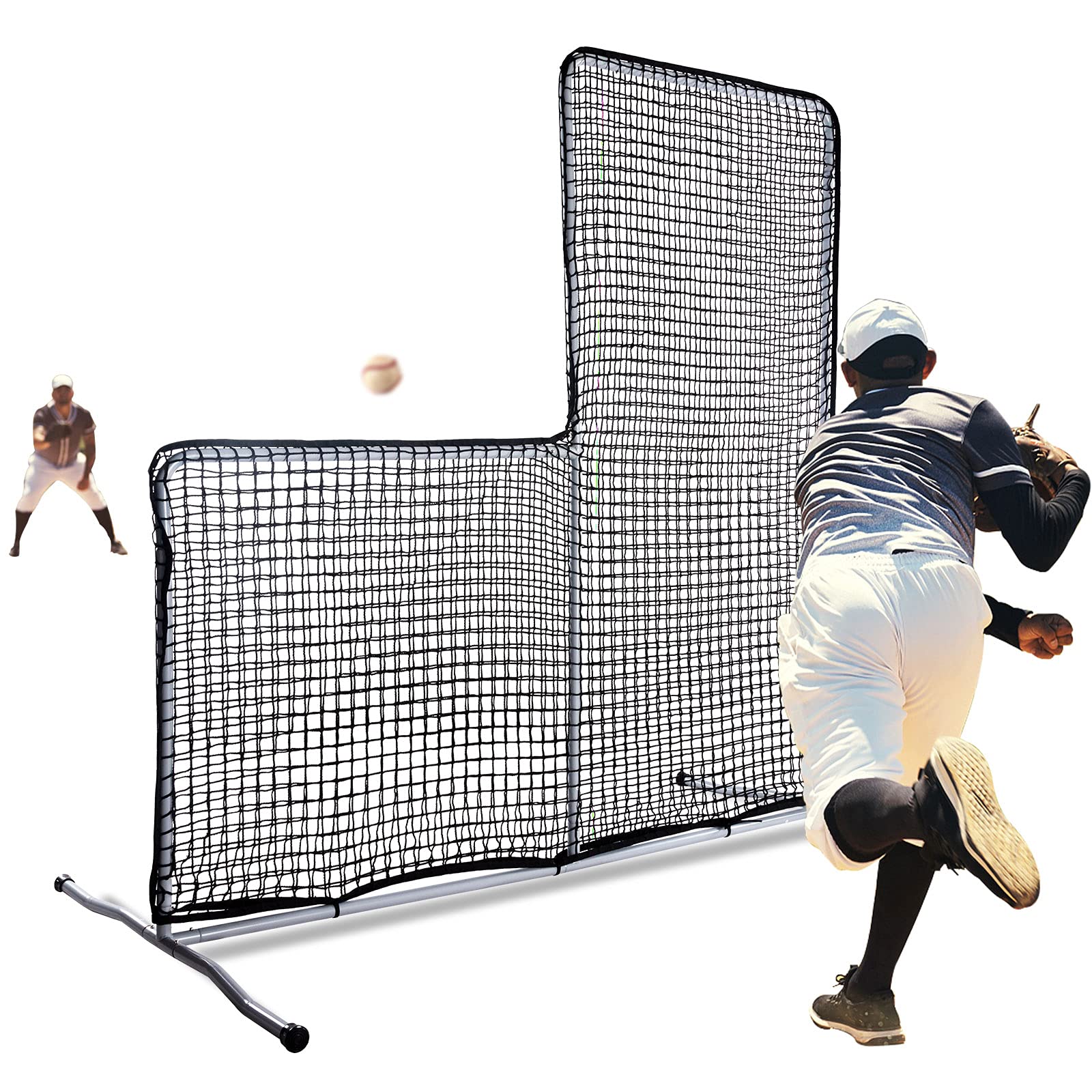Kapler L Screen Baseball Pitching Screen, 7X7FT Baseball Softball Pitcher Safety Protective L Screen.