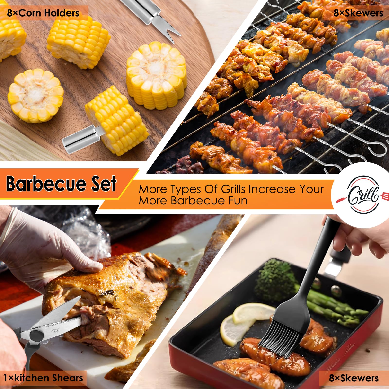 Yoehka Set di accessori per barbecue, 34 pezzi, strumenti resistenti per barbecue per campeggio all'aperto, regali per grigliare per uomini e papà, kit di utensili per barbecue in acciaio inossidabile