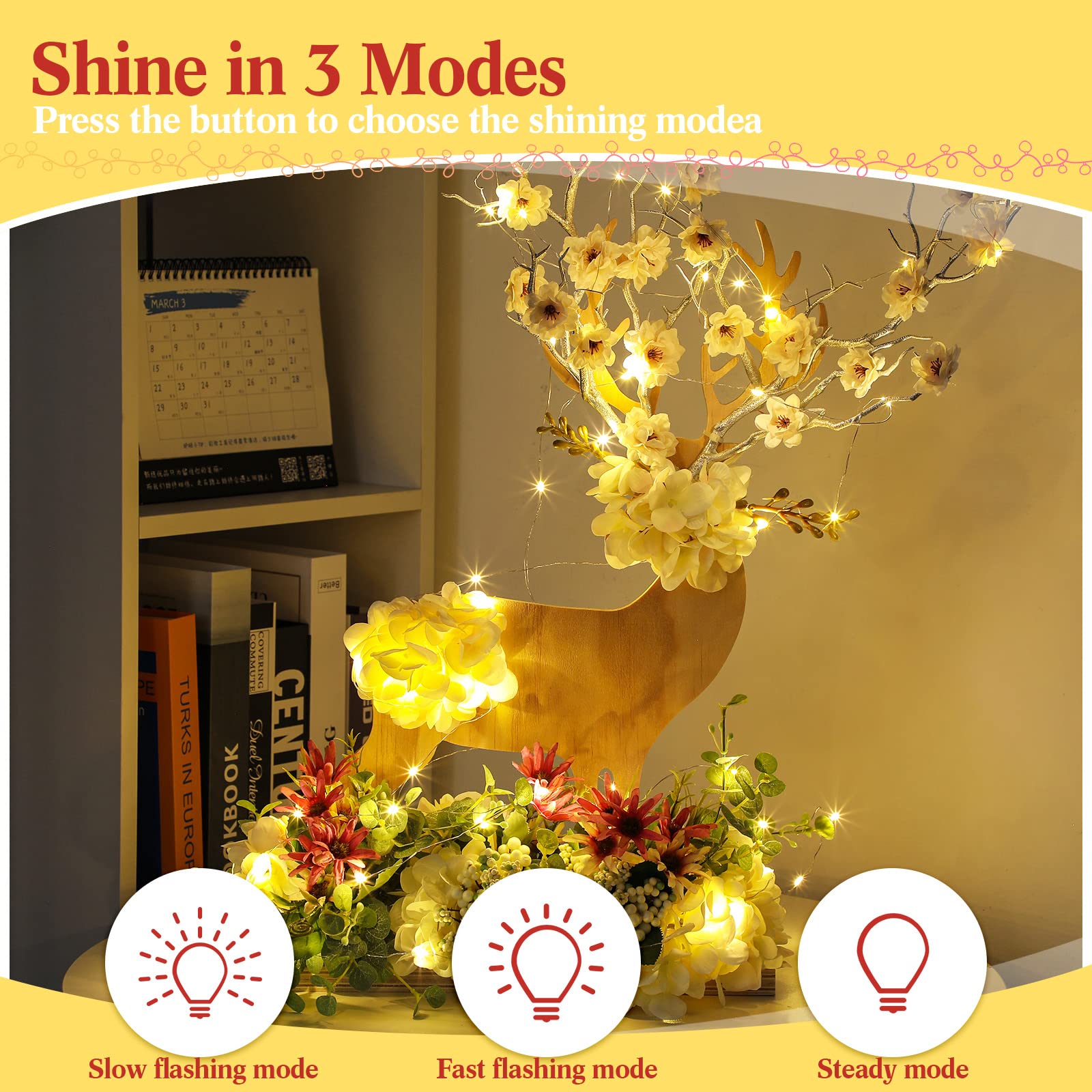 Lot de 150 guirlandes lumineuses à piles, 3 modes de vitesse, 2 m, 20 LED, guirlande lumineuse étanche, pour décoration de vases de mariage, cadeau d'anniversaire (blanc chaud)