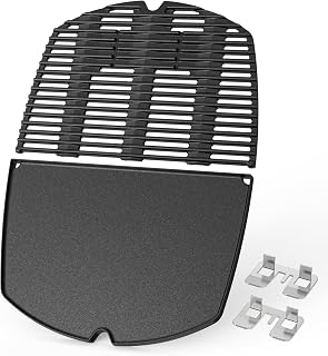 Onlyfire Gusseisen Grillroste und Grillplate für Weber Q300 Q320 Q3000 Q3100 Q3200 Gasgrill, Ersatzteile für Weber 6560/7646, BBQ Plancha 45 x 31,5CM, Bratpfanne Grill Griddle Platte, 2er-Pack