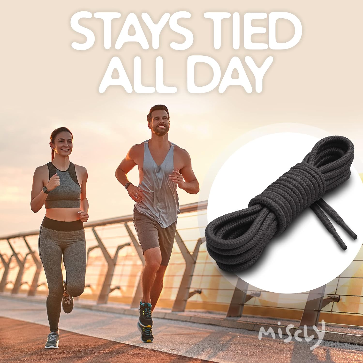 Miscly Round Shoelaces [1 Pair] 5/32″ Thick - For Shoes, Sneakers & Boots
