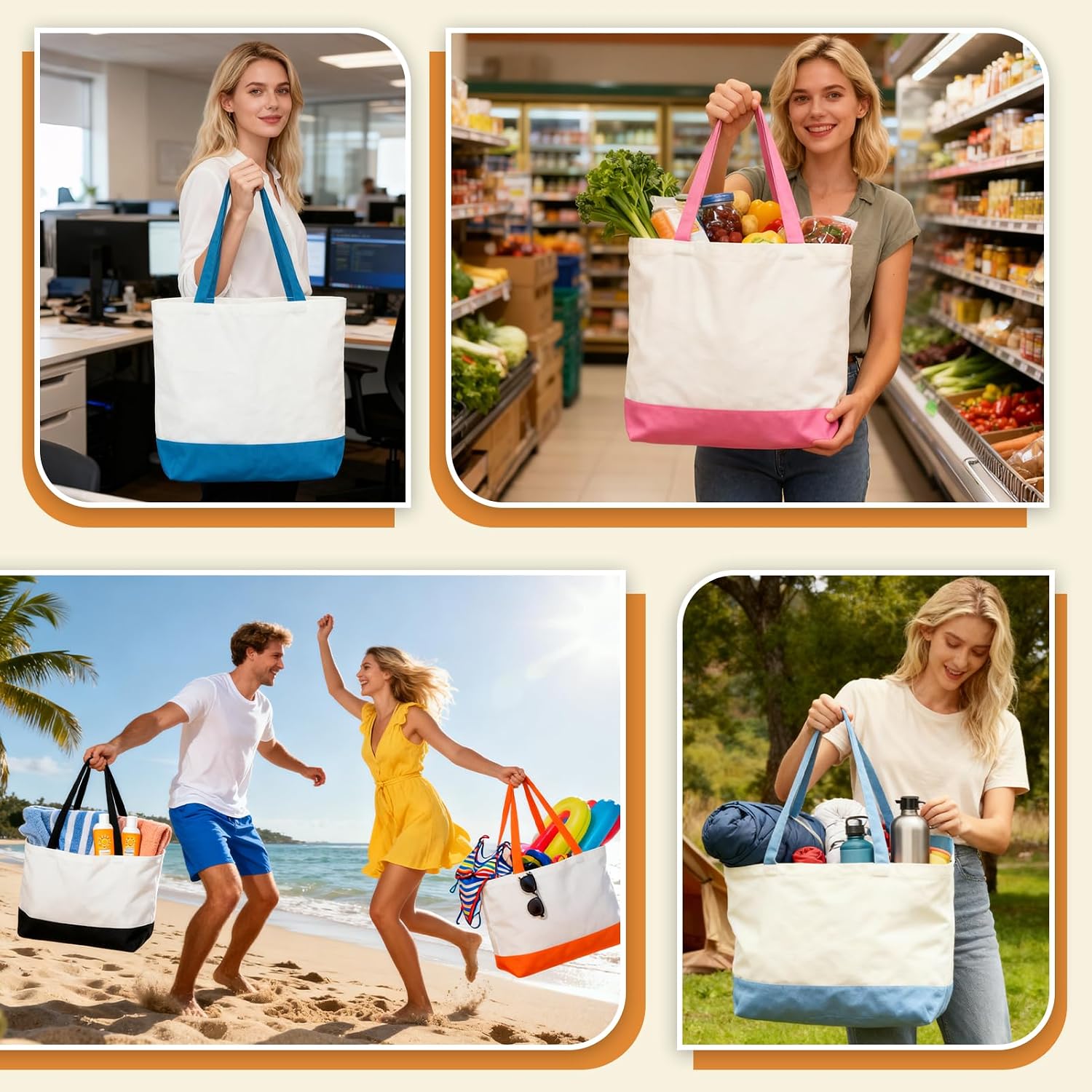 10 Pack 12 oz Cotton Sublimation Canvas Tote Bag Bulk Blanks, 18 x 15 x 5 Inch Large Heavy Duty Reusable Grocery Bags for DIY, Large, Foldable- Capacity 40 lbs,Custom Branding,Corporate Gifts