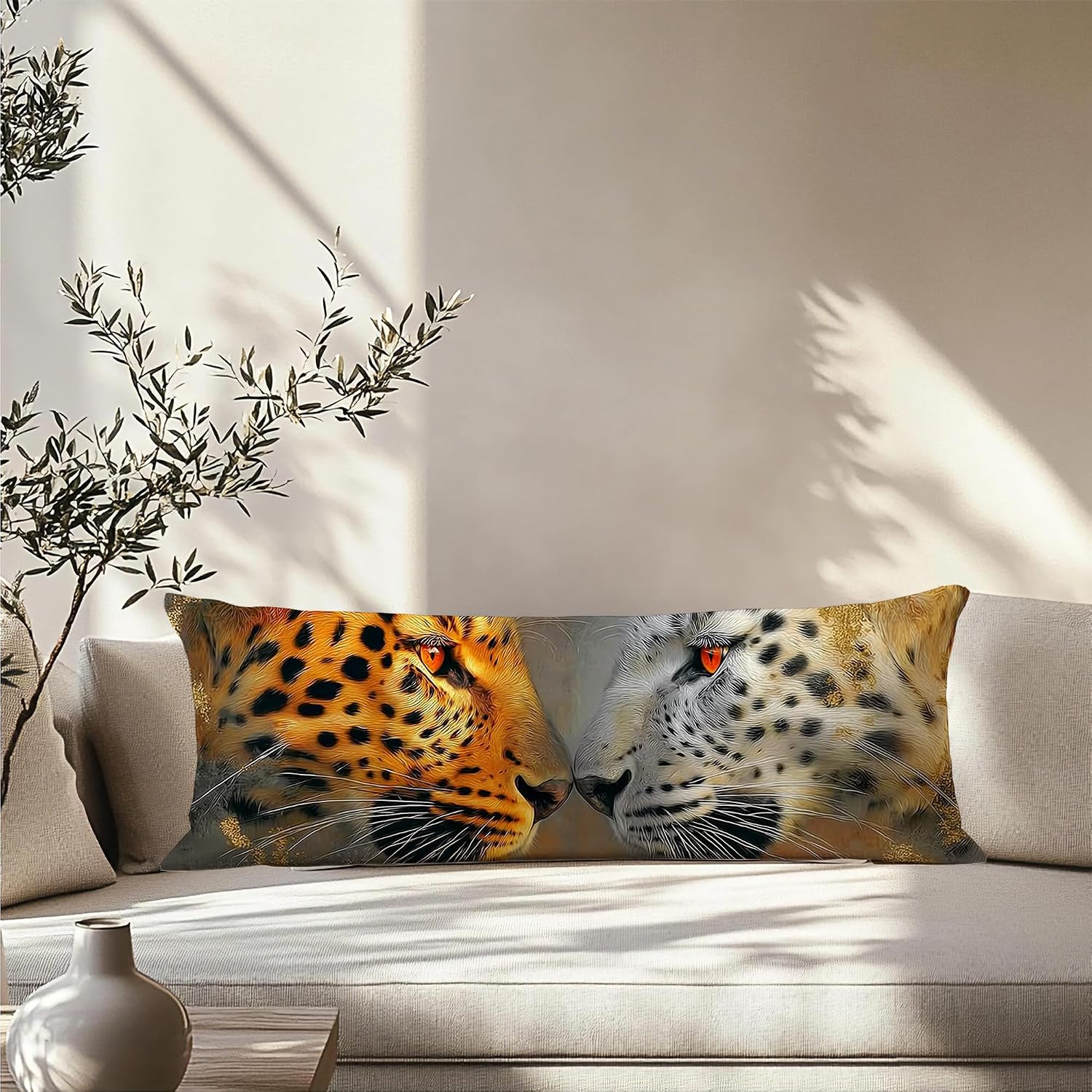 Leopard and White Cheetah Body Pillow Cover Double Sided 20x54, Modern Funky Big Cat Animal Long Body Pillow Cases for Bedroom Bed Couch, Leopard Cheetah Gifts for Women