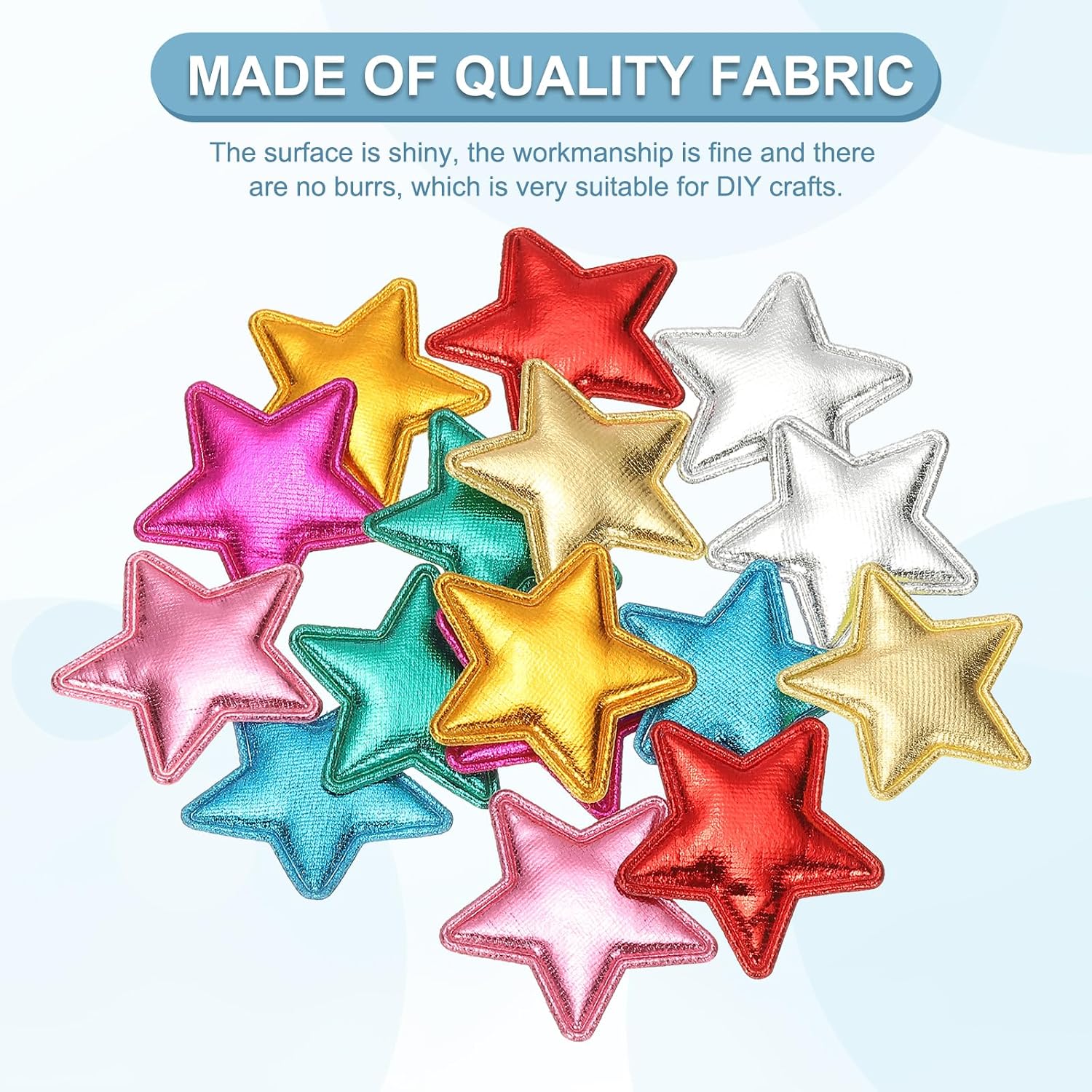 PATIKIL 50Pcs Star Appliques Sew on Patches, Shiny Star Embellishment Patches PU Padded Fabric Charms for DIY Craft Scrapbooking Decoration Wedding Home Decor, Silver image 3