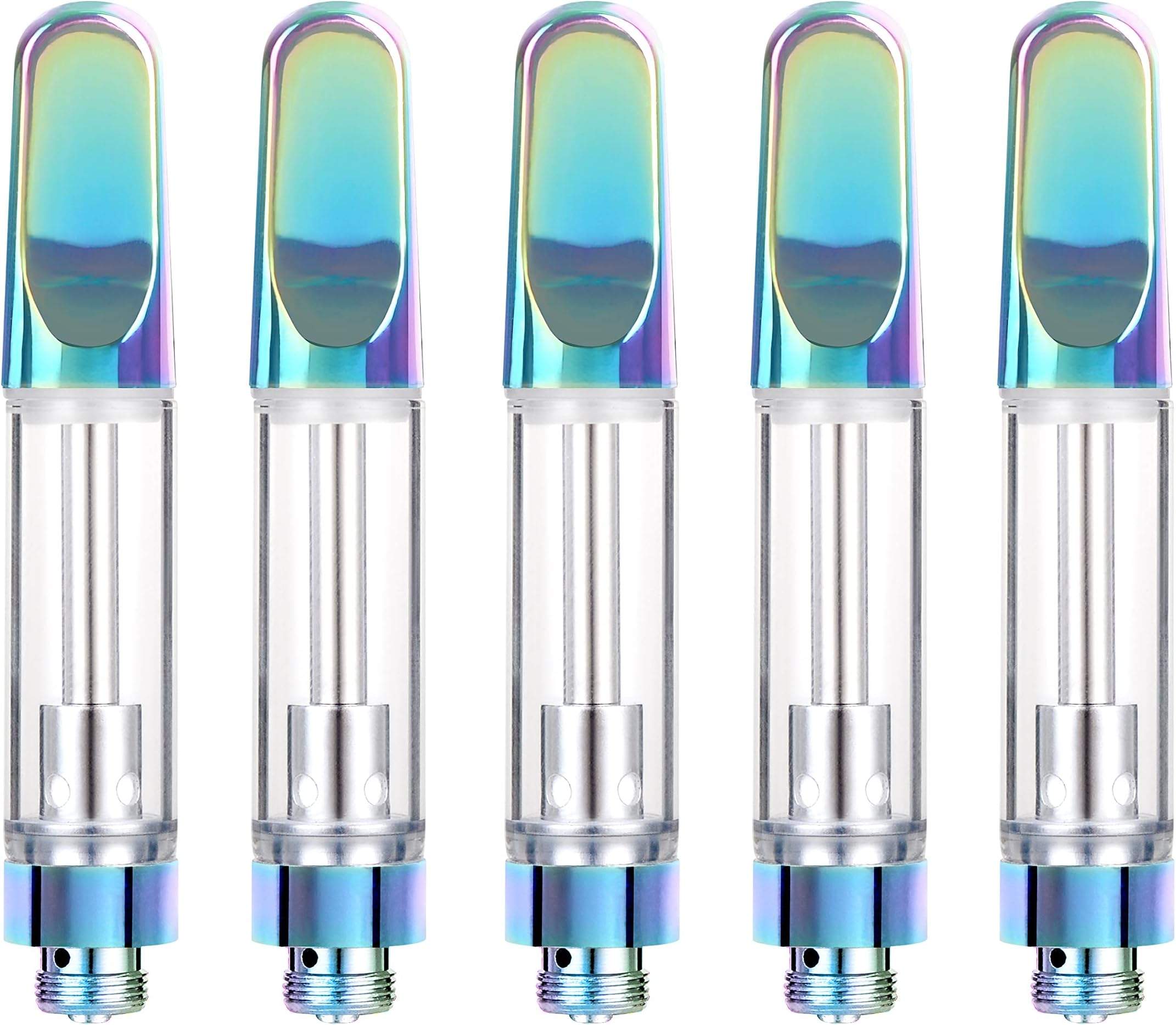 WOLFTEETH 5 Pack 1ML CBD Atomizer Ceramic Core Stainless Steel Drip Tip | 510 Thread Vape Cartridge Disposable for CBD and Thick Oil Vape Pen | Rainbow/Liquid Free Nicotine Free 124705X5