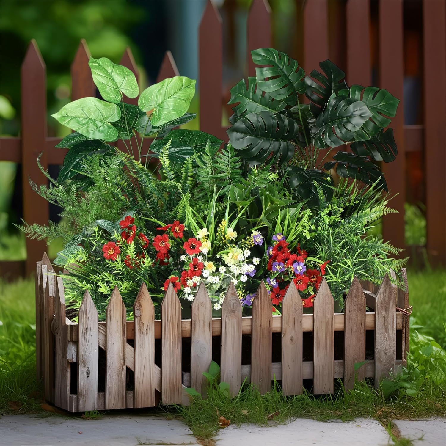 Norme 25 Pcs Artificial Outdoor Plants UV Resistant Fake Tropical Plants Flowers Greenery Faux Shrubs Bushes for Garden Front Porch Planter Window Box Home Spring Summer Decor