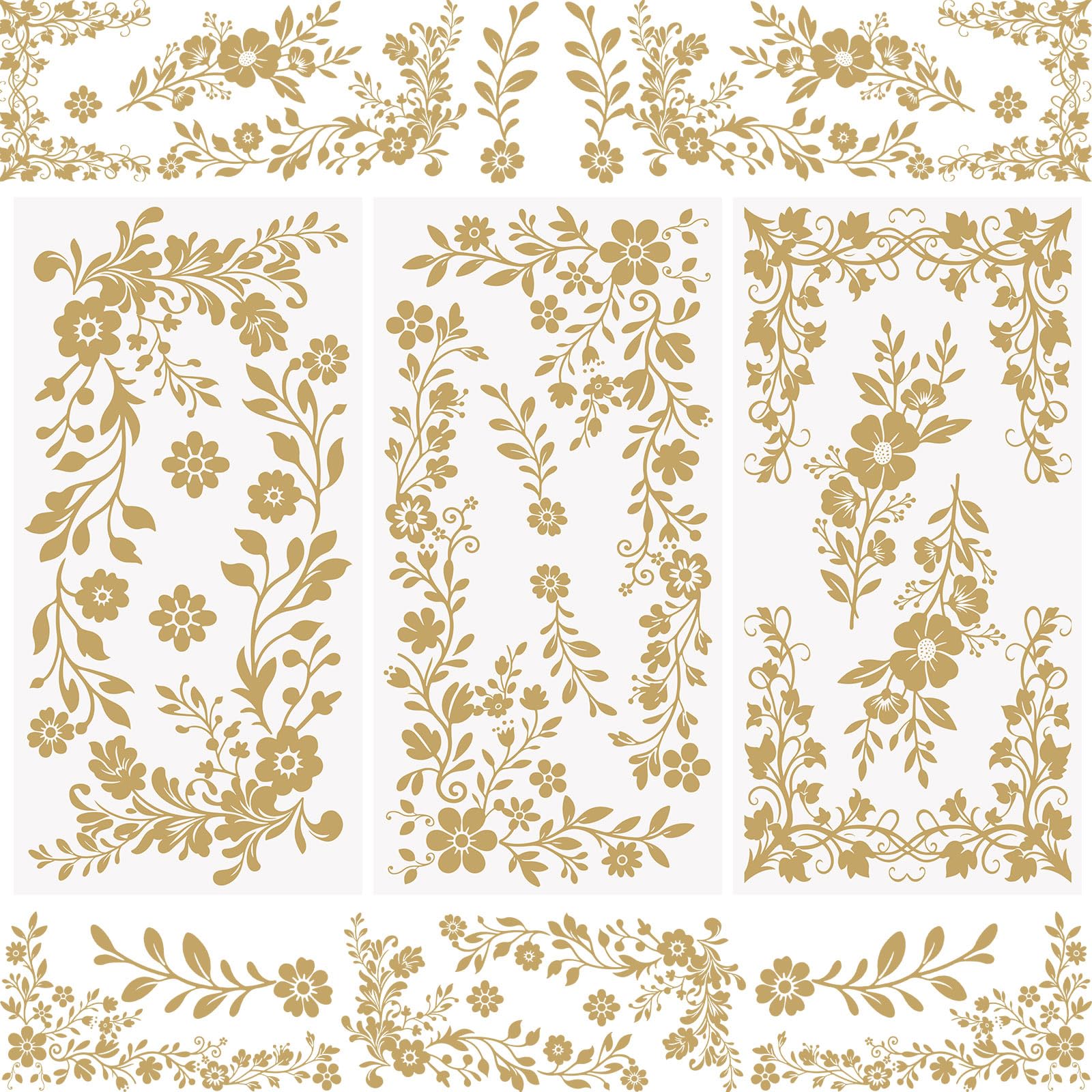 WANDIC 3 Sheets Gold flower Rub On Transfer Stickers Gold Foil Scrapbook Stickers Window Decals Waterproof Decals for DIY Furniture Photo Albums,15 * 30cm