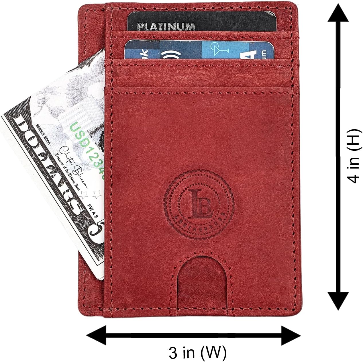Leatherboss Genuine Leather Slim Card Holder Wallet for Men & Women | Minimalist Front Pocket Wallet | Multiple Card Slots, Cash Compartment & ID Window | (Red) - Image 7