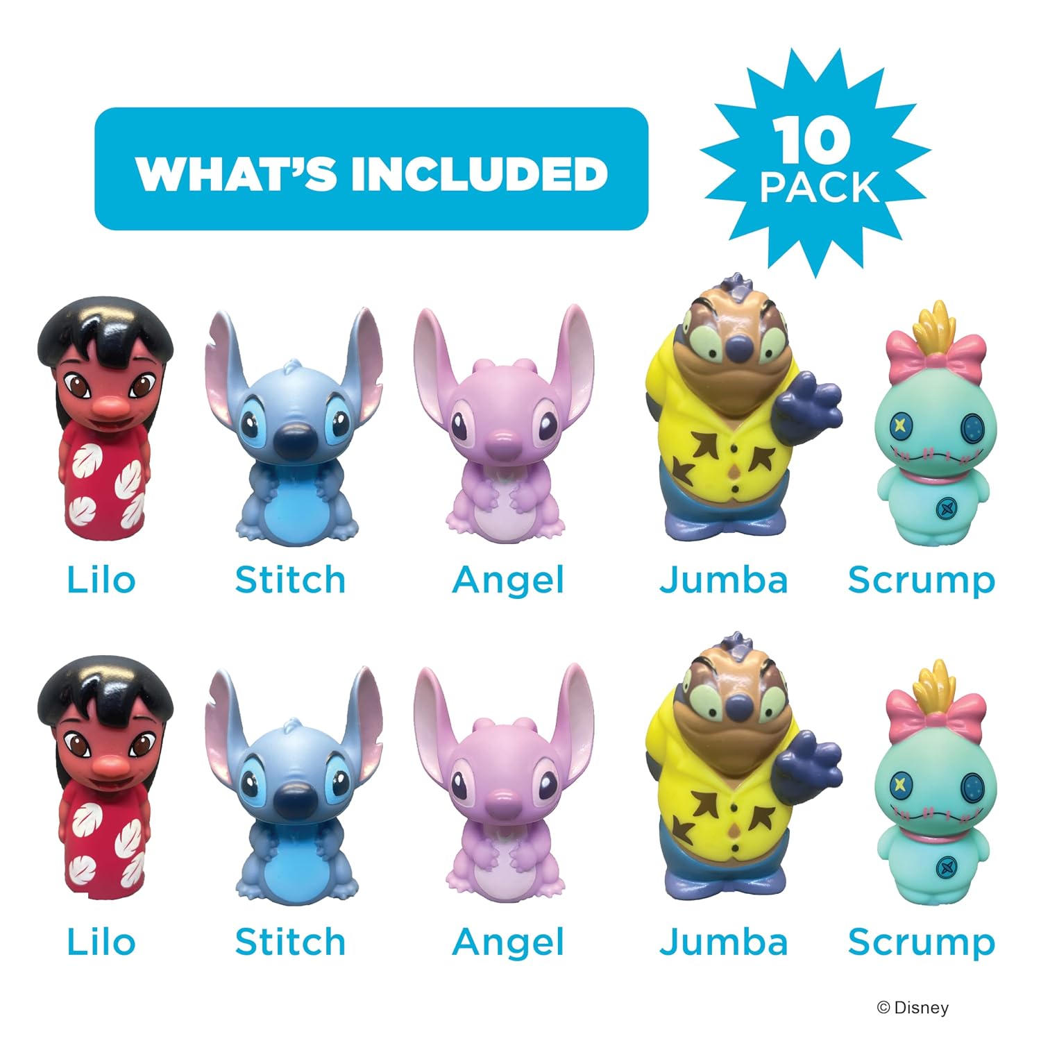 Disney Lilo & Stitch 10 Piece Finger Puppet Set - Educational Play, Party Favors, Bath and Pool Toys, Beach Fun, Playtime Activities