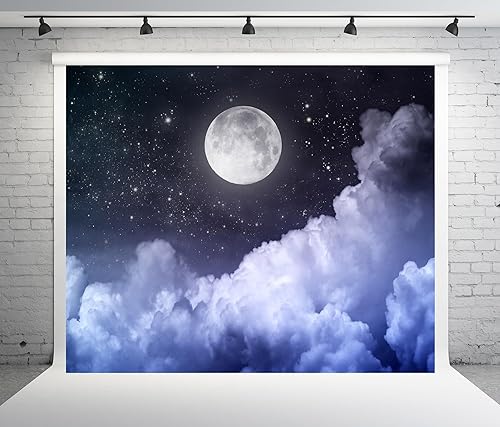 Miniatura 4 de CORFOTO Telón de fondo de luna de 10 x 8 pies, fotografía de luna llena, noche de luna llena, cielo estrellado negro, imagen para recién nacido,