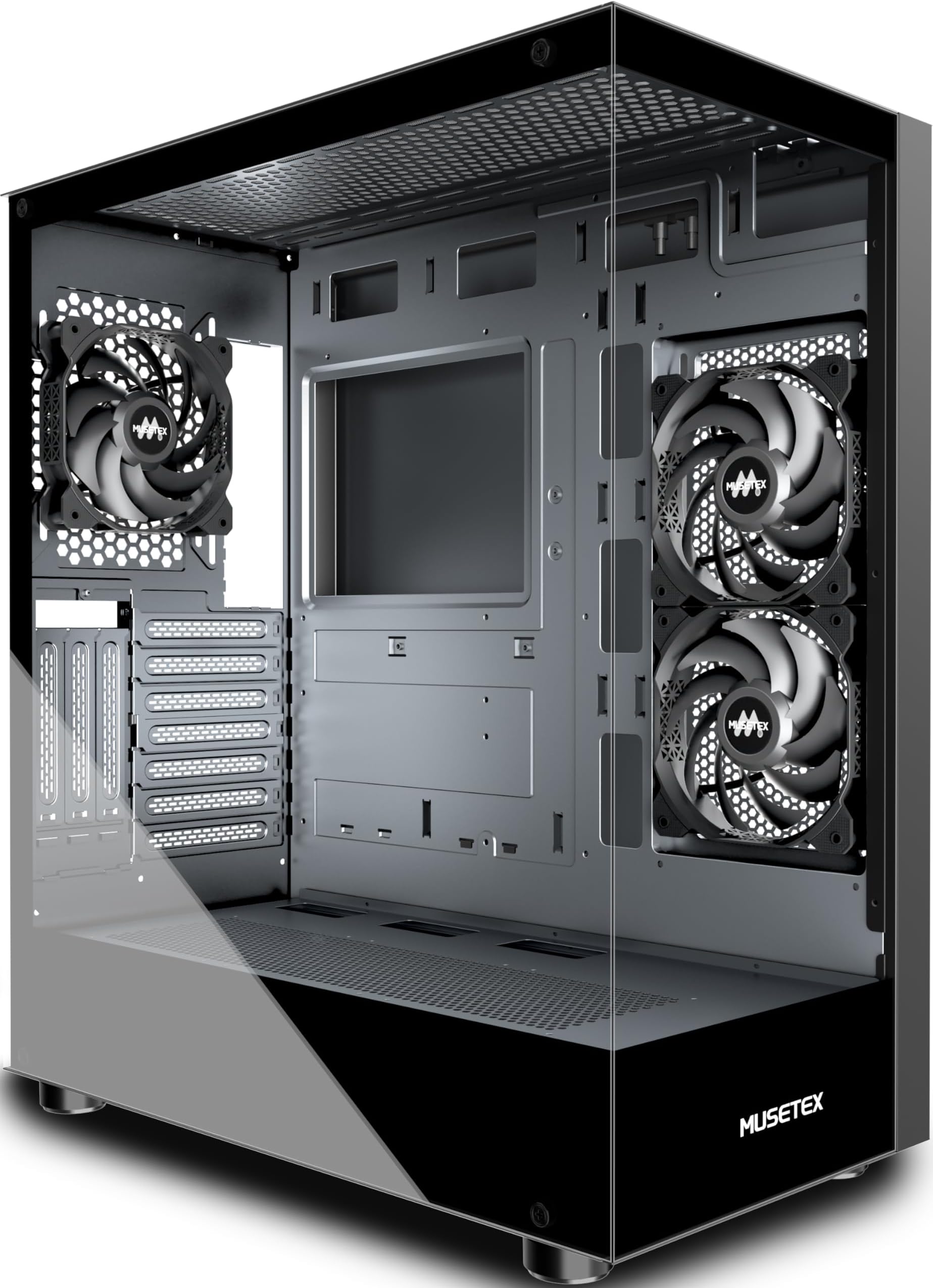 MUSETEX Boitier PC ATX,6 Ventilateurs PWM ARGB préinstallés,Support RAD 360MM Boitier PC Gamer,Type-C 270° Full View Verre trempé Mid Tower ATX Boîtiers PC, White, Y6