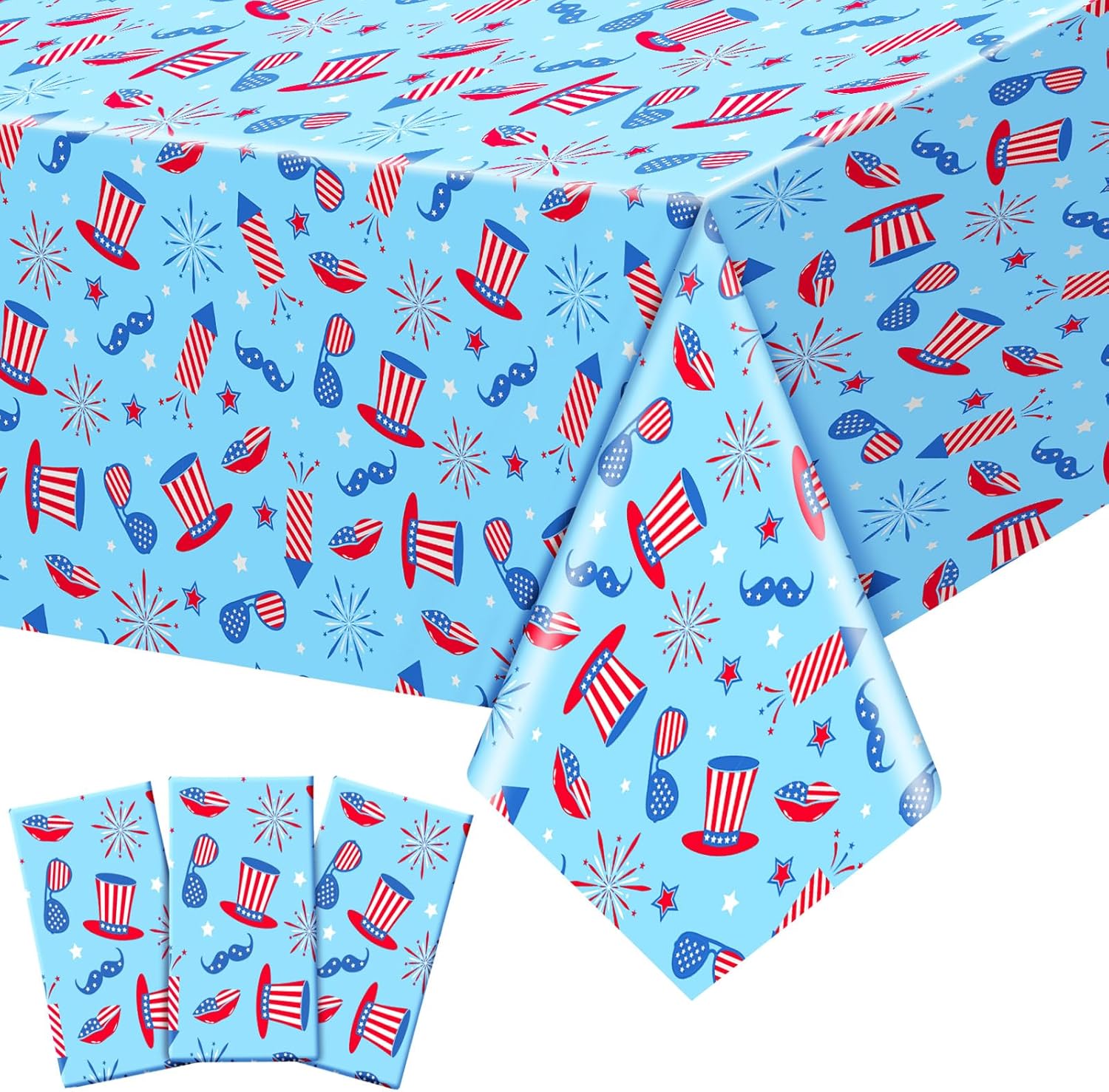 Mixweer 3 Pcs 4th of July Plastic Tablecloths Patriotic