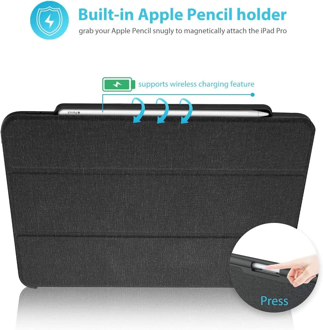 ProCase iPad Pro 11 Inch Case 2022/2021/2020/2018 with Pencil Holder[Support Pencil Charging], Smart Cover Stand Folio for iPad Pro 11" 4th Gen 2022/3rd Gen 2021/2nd Gen 2020/1st Gen 2018 -Black