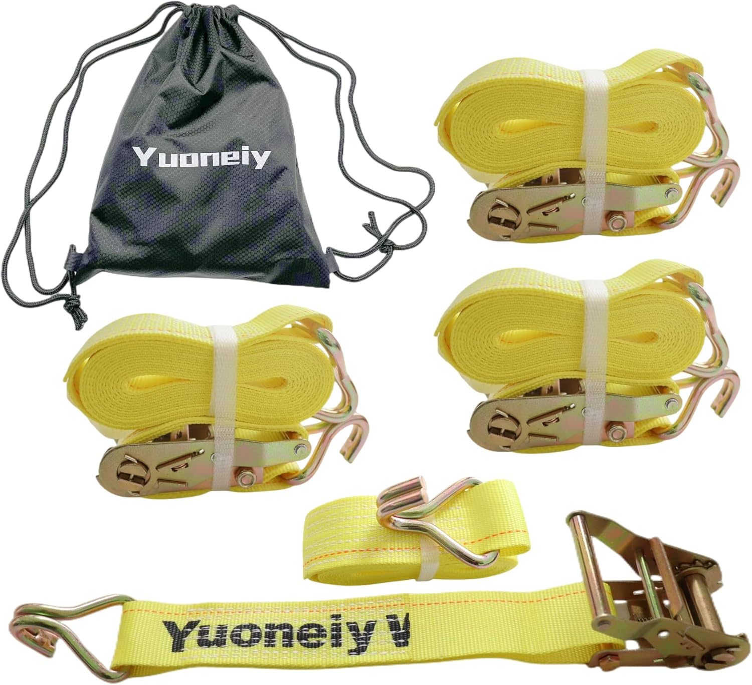 Ratchet Straps Tie Down Straps Heavy Duty (4PK) 2" x 15' x 4400 lbs J Hook Cargo Tie-Downs Straps for Motorcycle, ATV, UTV, Trailer