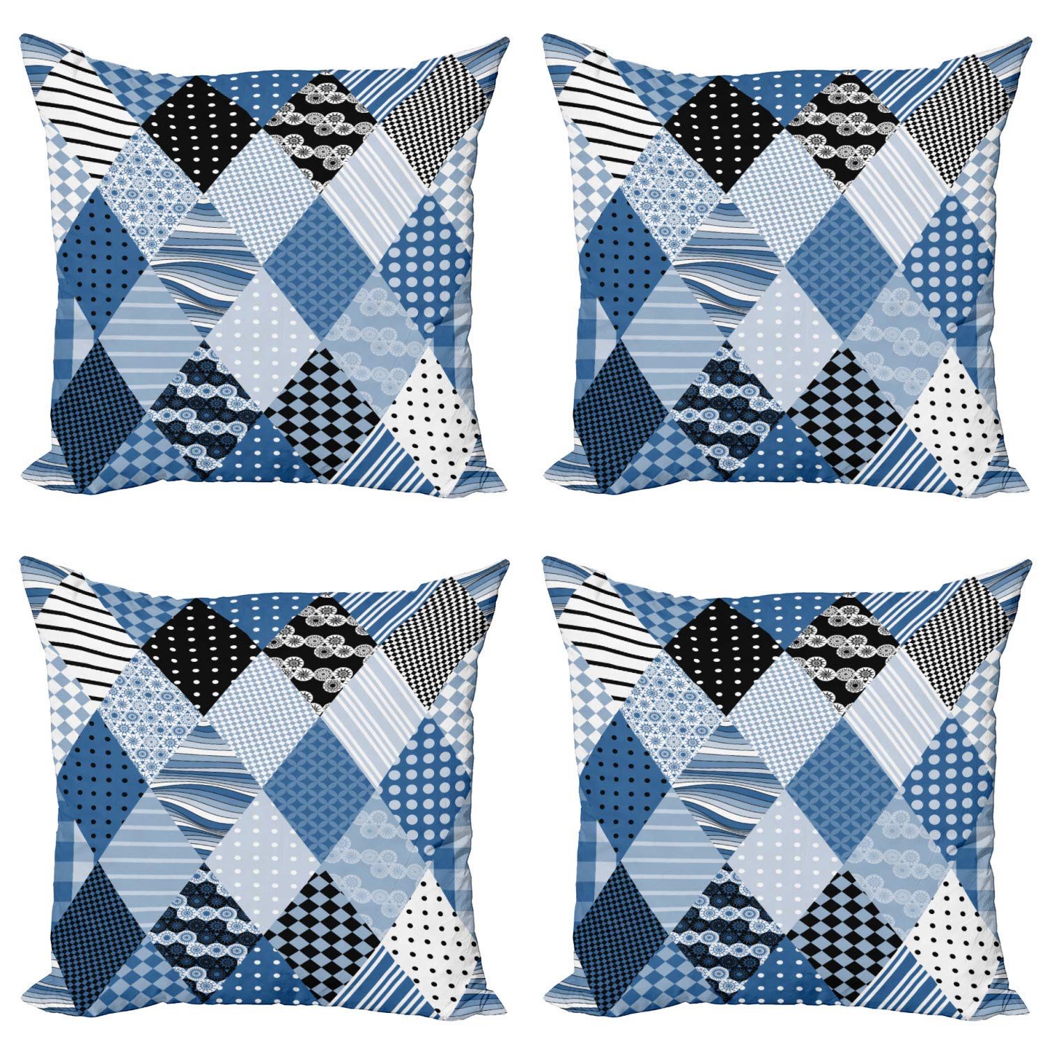 ABAKUHAUS Astratto Federe Cuscini Set di 4, rettangoli Colorati, Stampa Digitale Fronte-Retro con Accento Moderno, 40 cm x 40 cm, Multicolore