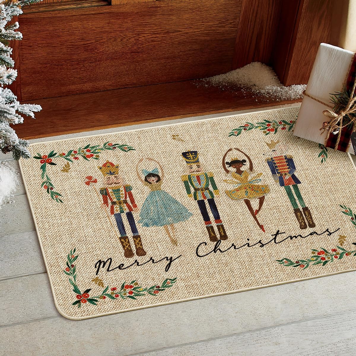 Artoid Mode Watercolor Nutcrackers Merry Christmas Welcome Decorative Doormat, Seasonal Winter Low-Profile Rug Switch Mat for Indoor Outdoor 24x35 Inch