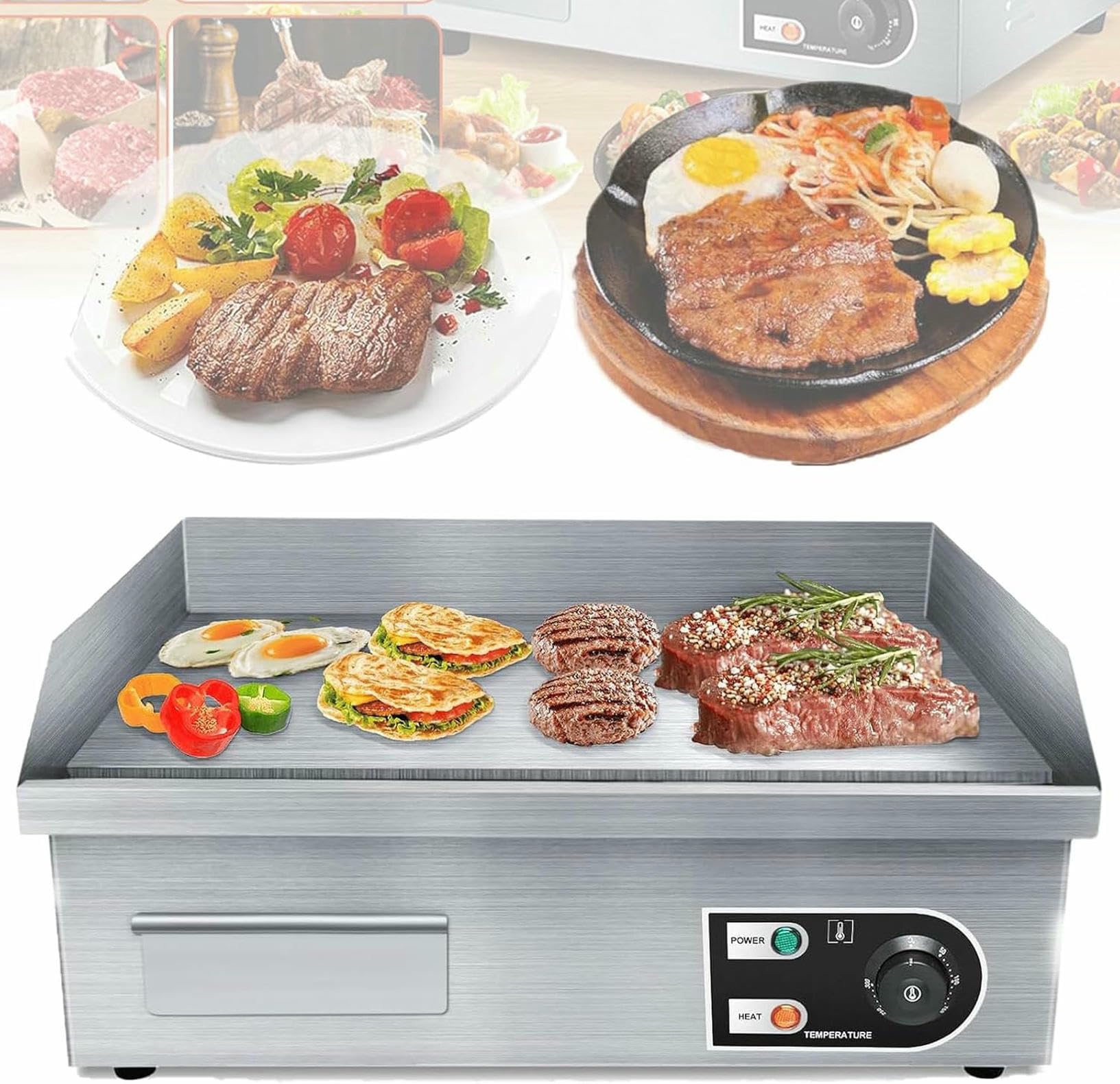 Fhrka Commercial Electric Grill Countertop Griddle Hot Plate Non-Stick Stainless Steel Teppanyaki Grill For Restaurant Kitchen
