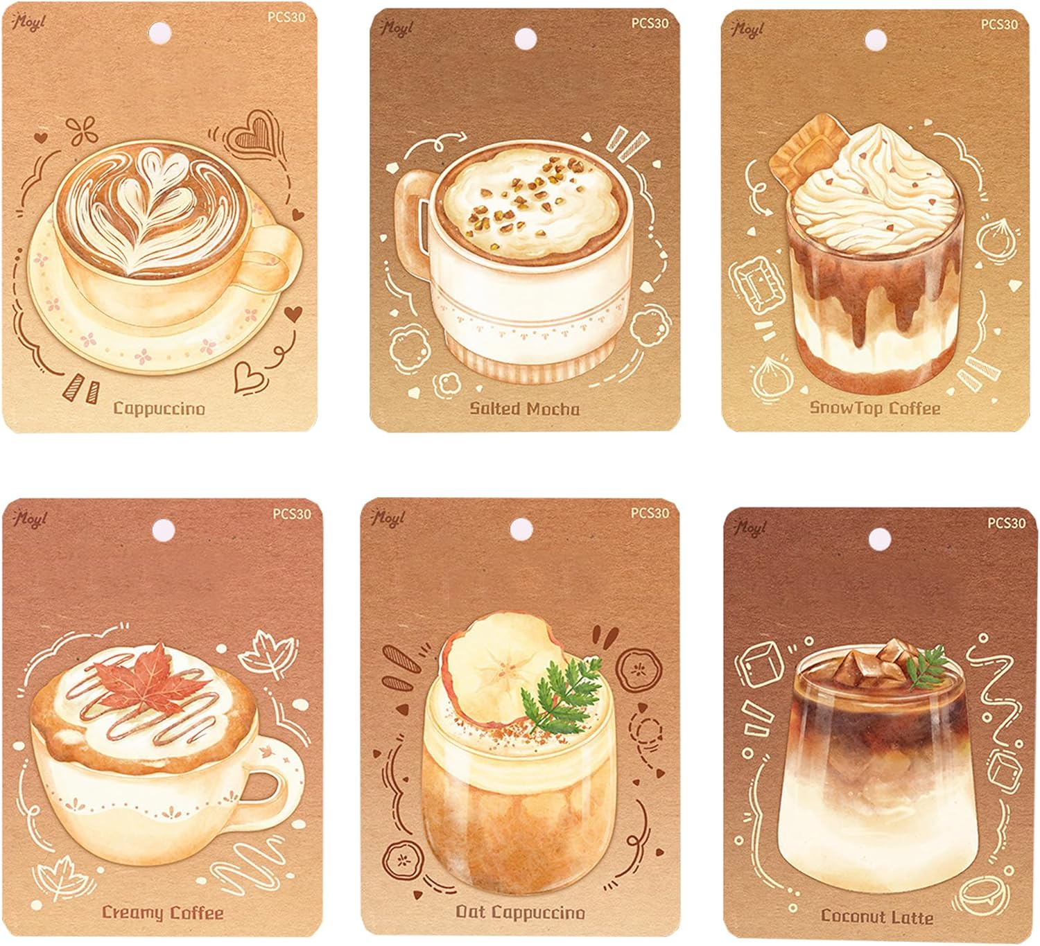 6 Styles Coffee Cup Sticky Notes Self-Stick Notepads Writing Memo Pads for School Classroom Quote Wall Home Office Students Supplies Party Favors Coffee Lovers Gifts (Style 4)