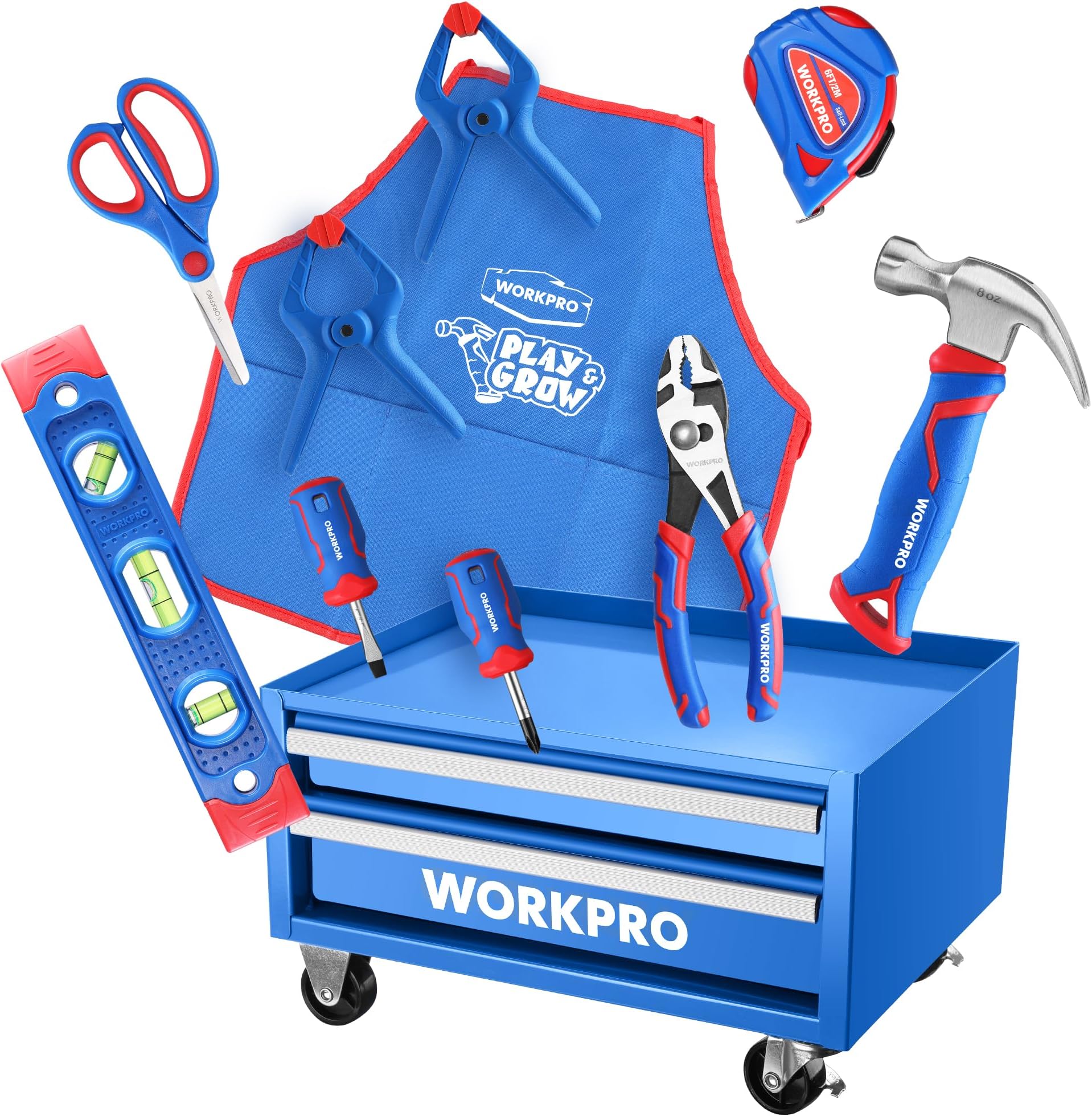 WORKPRO 9Piece Kids Real Hand Tool Set+Wooden Kids Workbench Kit Toys & Games