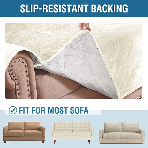 Miniatura 5 de H.VERSAILTEX Funda de terciopelo grueso para sofá biplaza, funda de sofá suave para 2 cojines, lavable, protector de muebles para perros,