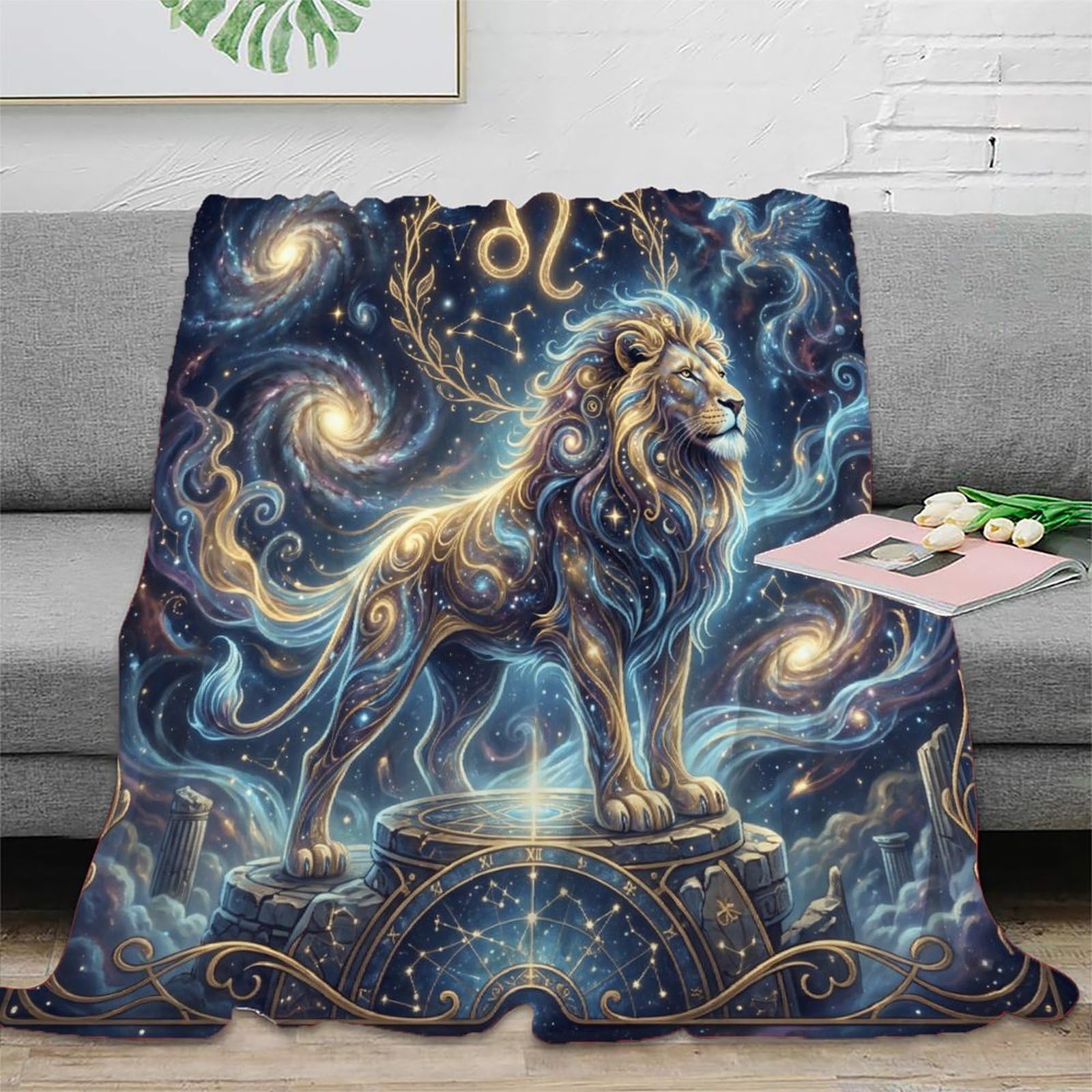 W7C8U2X3 Leo Zodiac Starry Galaxy for Flannel Throw Blanket, Guest Bed Room