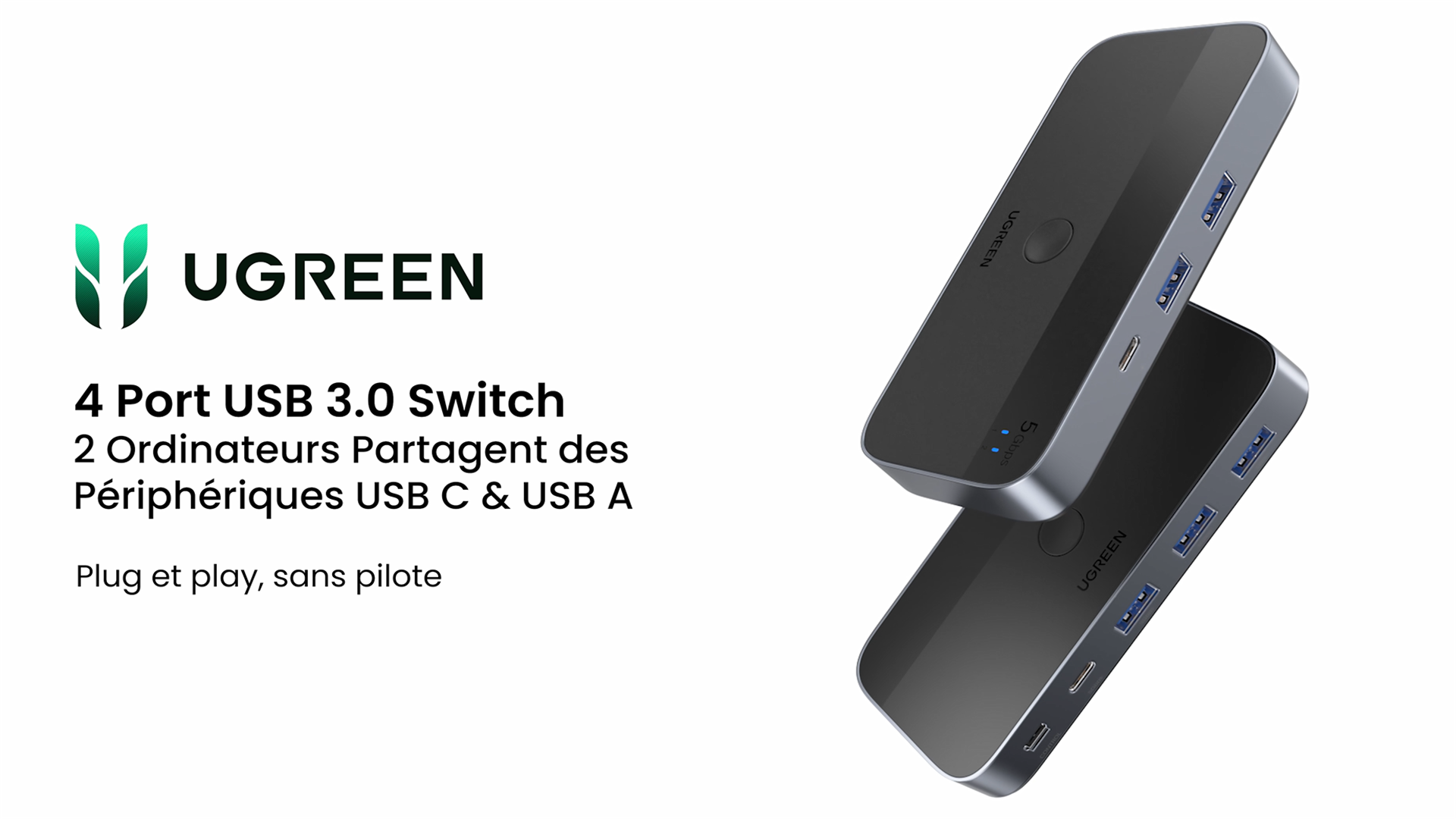 Commutateur USB 3.0 2 En 1 - Partage Imprimante, Clavier, Souris Entre 2 PC - 5 Gbps - Plug And Play - 3
