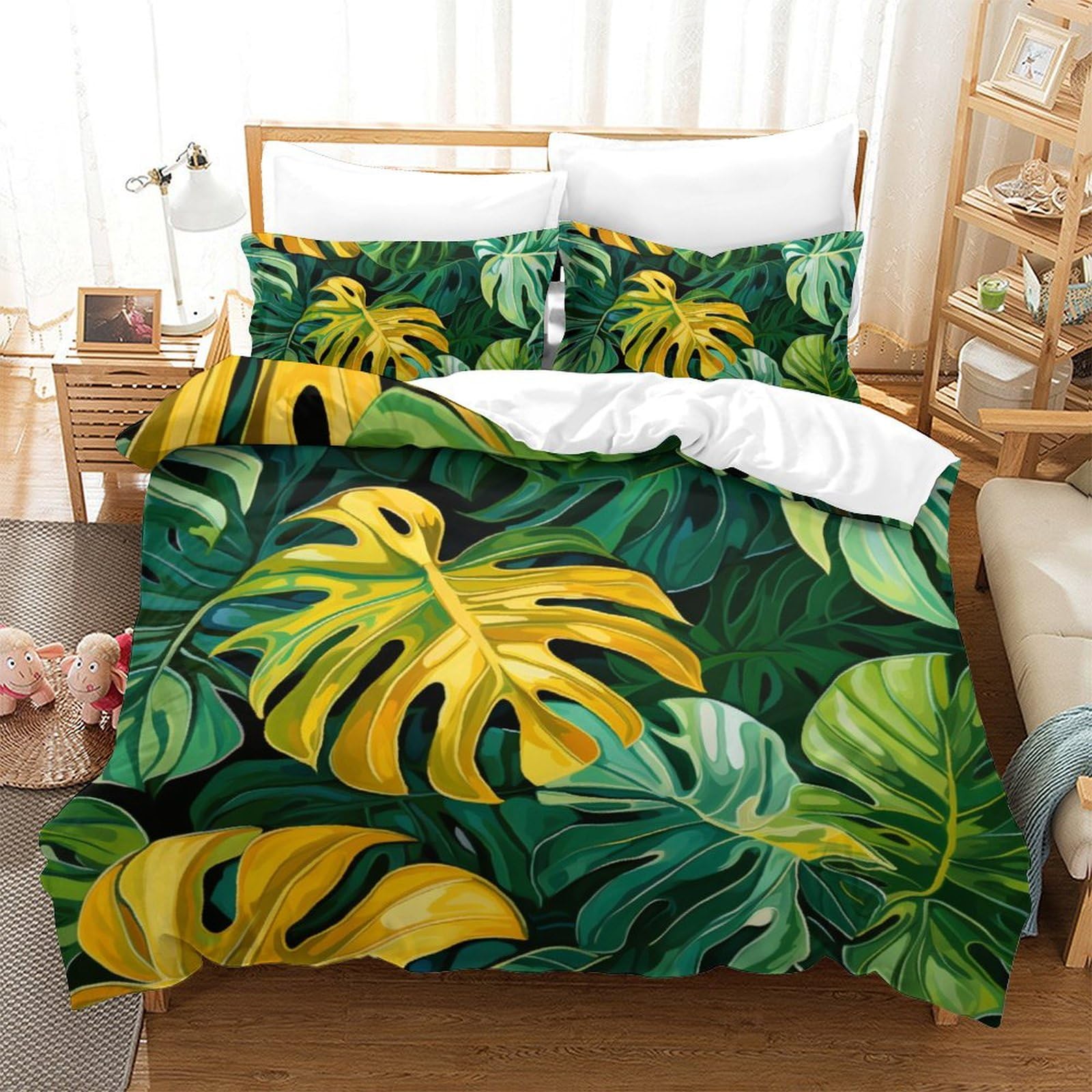 Housse de couette douce feuilles motif relief 3D avec fermeture éclair