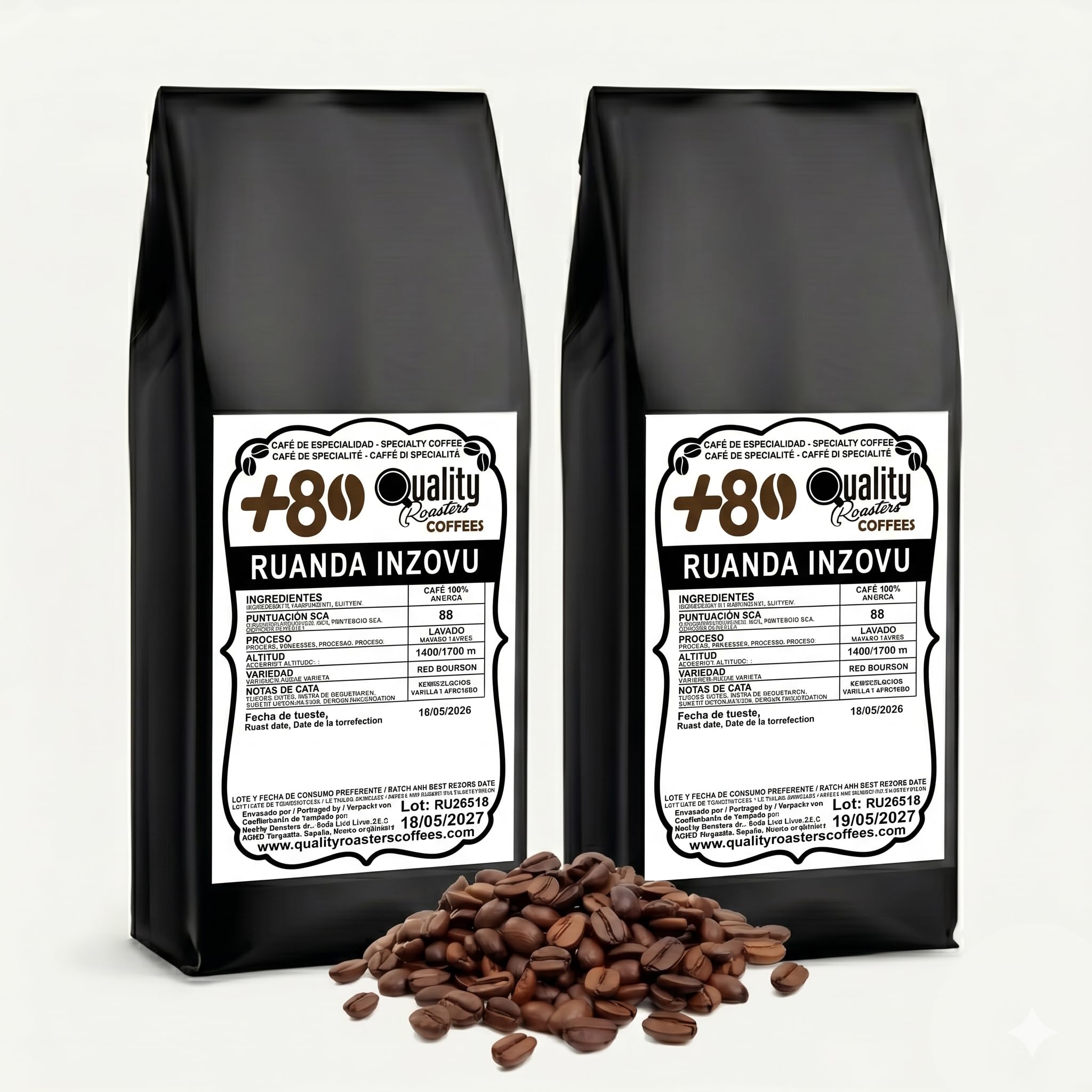 +80 Coffees by Quality Roasters. Café de Especialidad origen Ruanda Inzovu. 100% Arábica. Puntuación SCA: 88. Tostado artesanalmente. (2000 Gr)