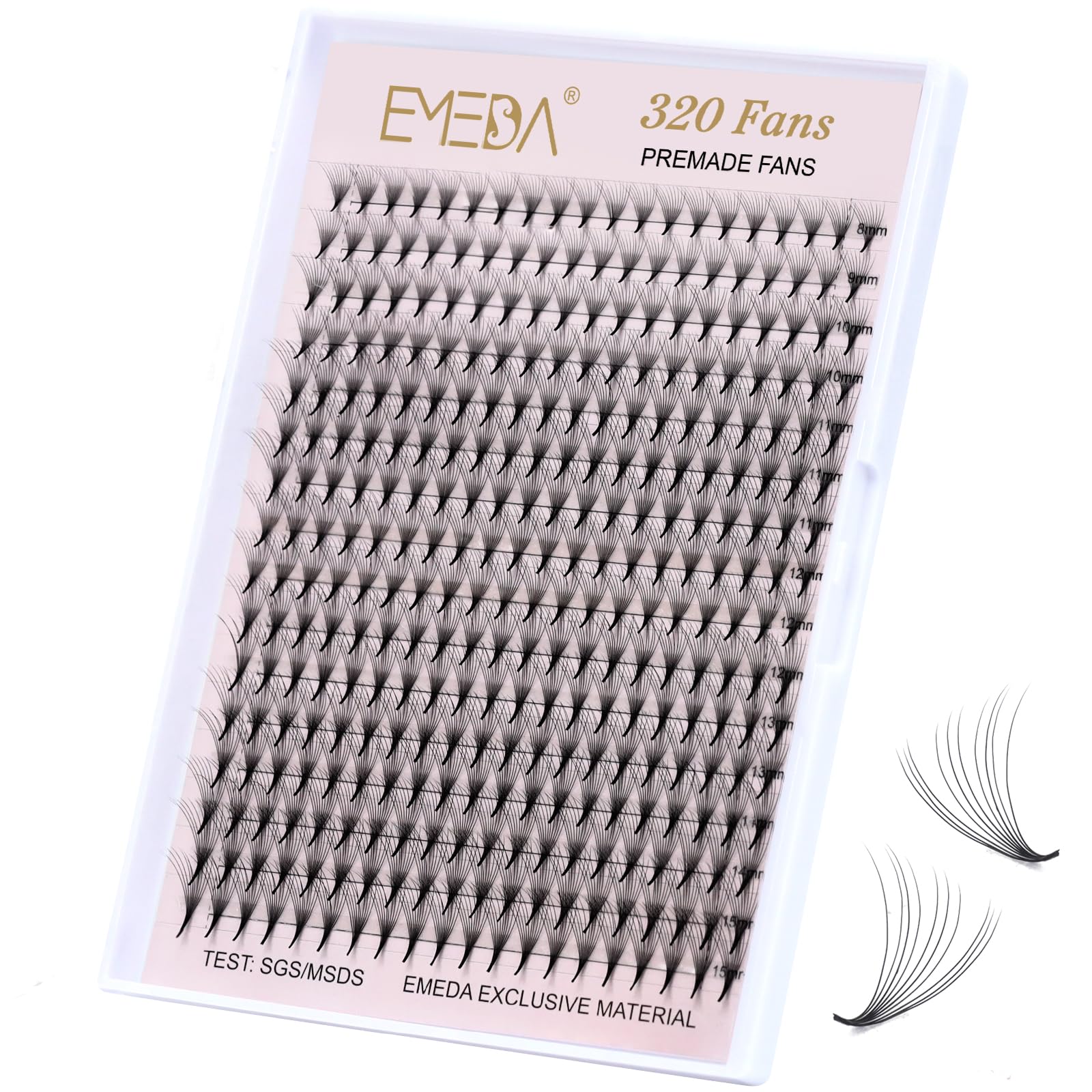 EMEDA 320 Fans Premade Lash Fans Pointy Thin Base XL Boxes Premade Fans Eyelash Extensions Stable D Curl Lash Extension Premade Fans Pre Fanned Volume Lash Extensions (10D-0.07-C-MIX-8-15mm)