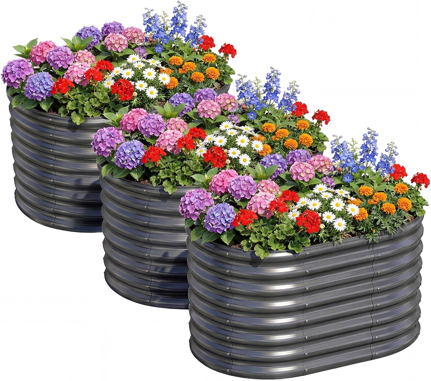 AHEONLAR 3Pack 3x2x2ft Galvanized Raised Garden Beds Outdoor, Oval Raised Beds for Gardening Metal Planter Boxes for Planting Vegetables, Fruit, Herb, Silver