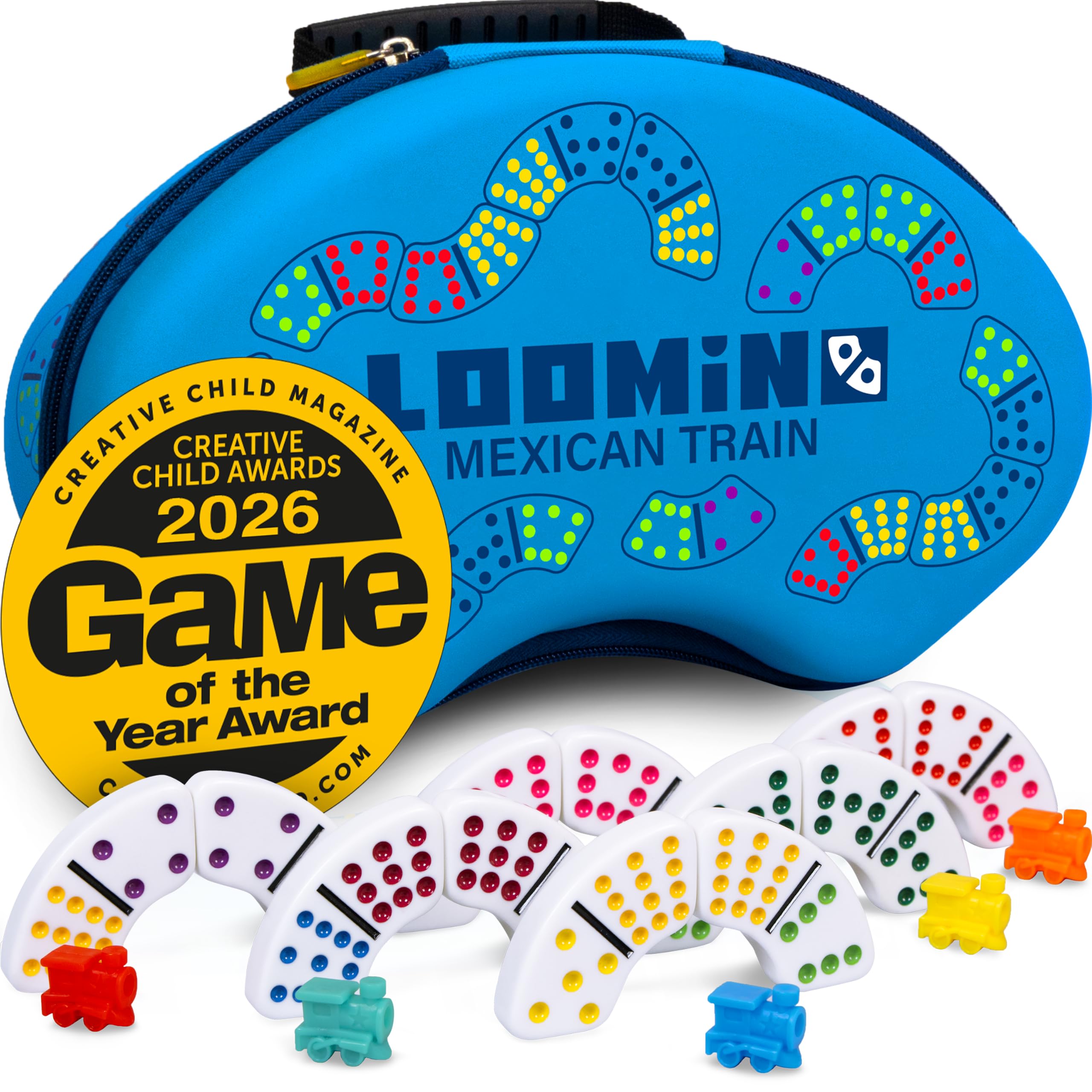 Queensell Loomino - Mexican Train Dominoes Set – Board Games for Kids and Adults - Curved…