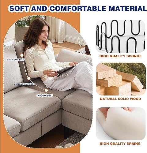 Miniatura 7 de Juego de sofá modular convertible de 80 pulgadas, moderno sofá pequeño en forma de L de lino con diván reversible y sofá biplaza, sofás de 3