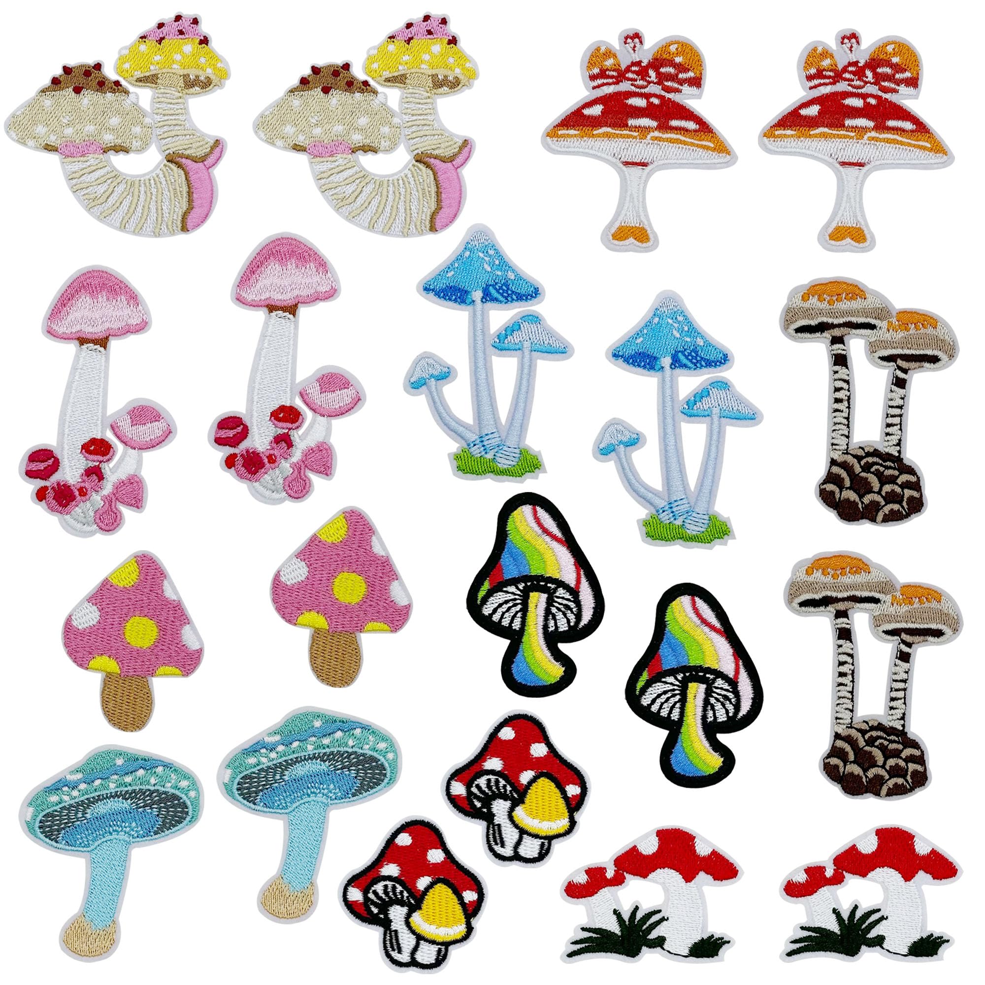 Allazone Iron on Patches, Embroidered Sew Applique Repair Patch Decorative Patches Applique for Craft DIY, Clothing, Hat, Jacket, Backpack, 20 PCS Mushroom