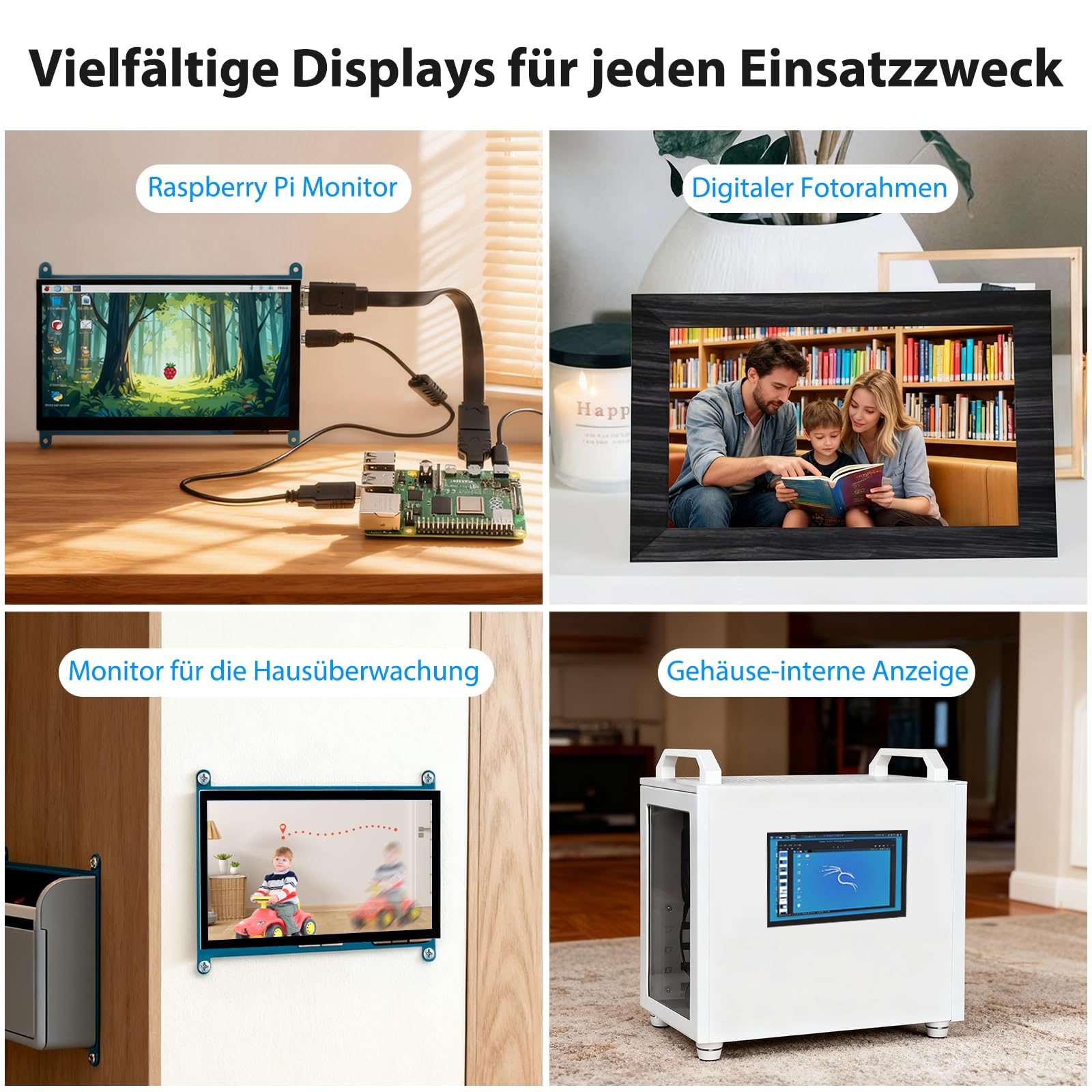 ELECROW Raspberry Pi Display, 7 Zoll Mini Monitor 1024X600 HD LCD Display Touchscreen Monitor Kompatibel mit Raspberry Pi 5/4/3/2/Zero, PC, Jetson Nano, Banana Pi, BB Schwarz