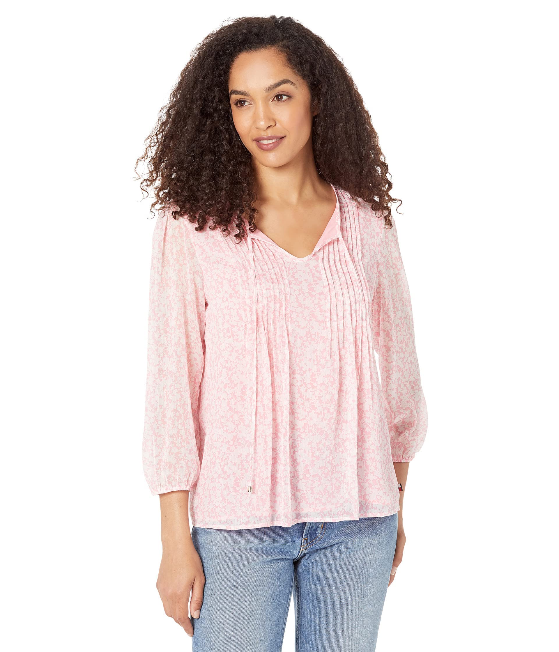Women's Pintuck Long Sleeve Chiffon Blouse