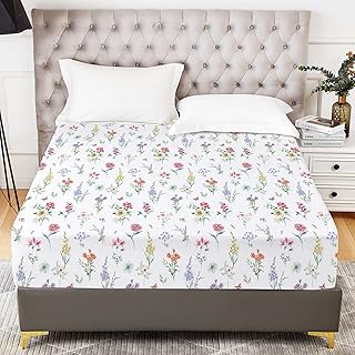 Queen Fitted Sheet Only - Floral Print - 1800 Thread Count Brushed Microfiber Fitted Sheet Queen Size - Ultra Soft - 16" Deep Pocket - Shrinkage & Fade Resistant (Queen)