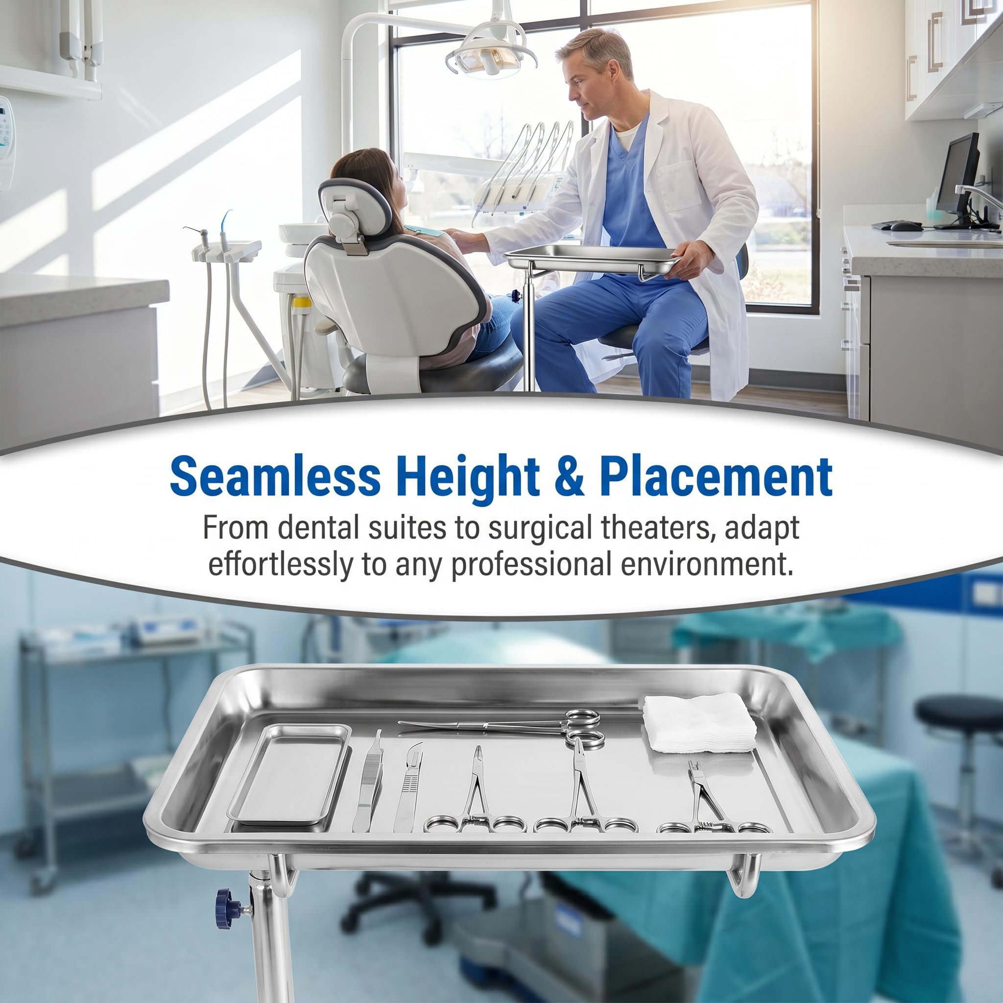 Carrello da Laboratorio Medico, Carrello Mobile a Palo Singolo con Base Zavorrata a H E Ruote Universali Silenziose a 360°, Altezza Regolabile 78-128 Cm, capacità di Carico 15-25 kg