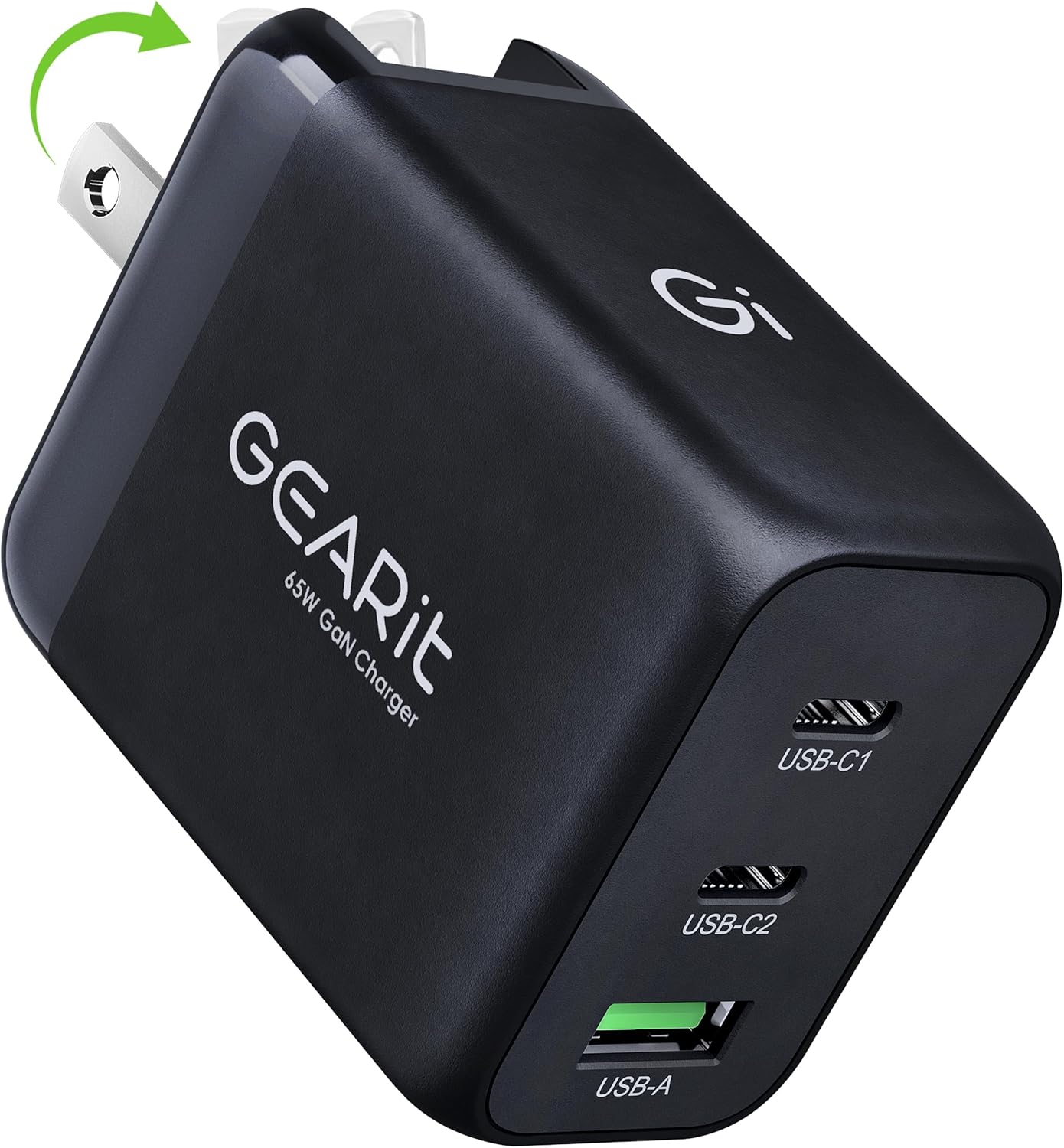 GEARit USB C Charger Block, 65W 3-Port Fast Charging Adapter, Compact Foldable PD Charger, Compatible with MacBook Pro/Air, iPad, iPhone 17/16/15/14, Galaxy S25/S20, Pixel, and More