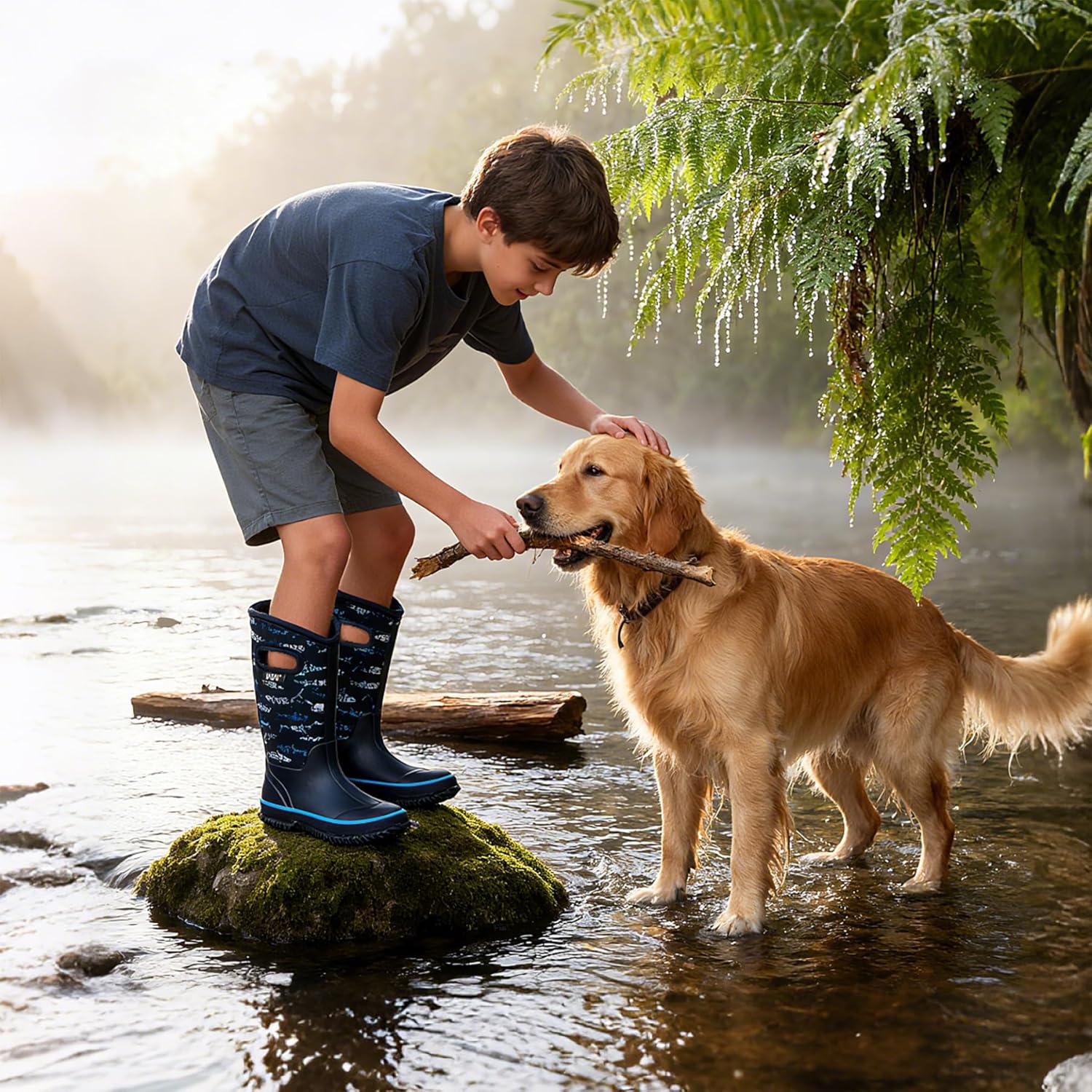 WTW Kids Rubber Rain Boots - Neoprene Insulated 100% Waterproof Mid Calf Mud Boots for Boys and Girls Winter Snow Boots - Image 2