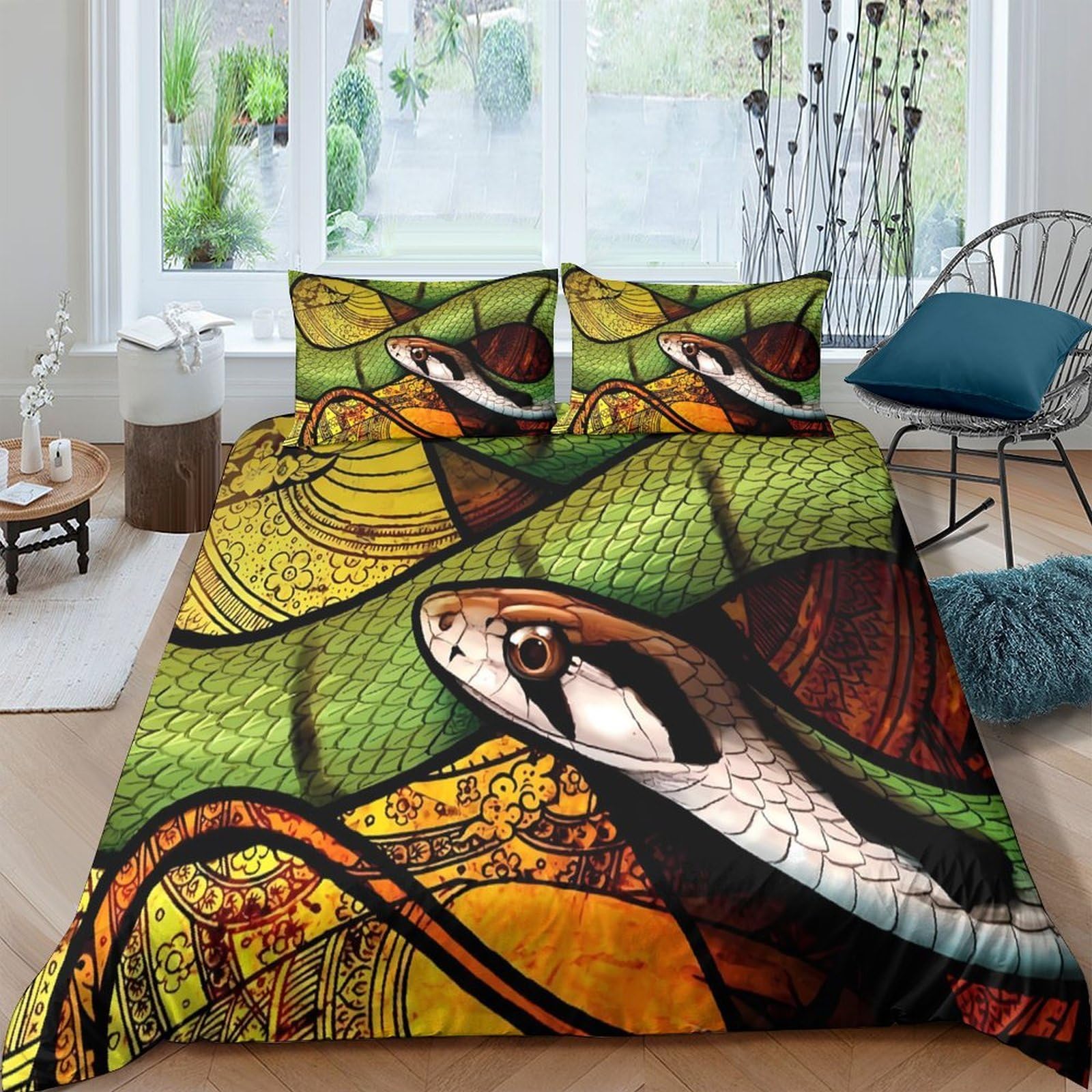 Ctjqhvkz Style-8 3D Printed Snake Jungle Fitted Sheet Microfiber Soft Anti-Slip Bed Cover For Bedroom Guest Room Decor Machine Washable Single（135X200cm）