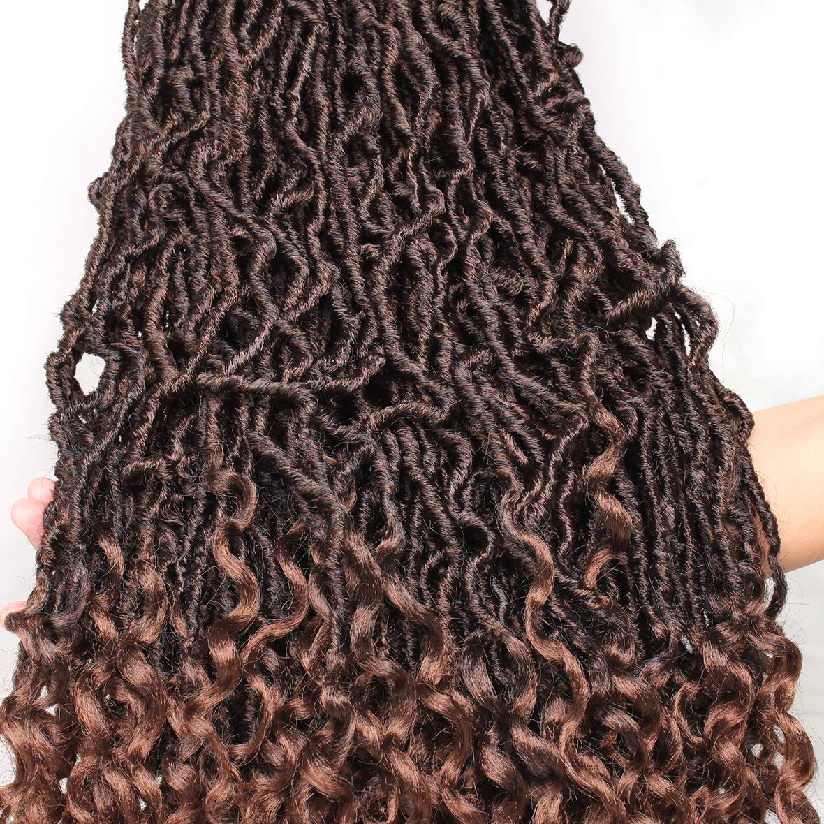 Leeven 24 Inch Long Goddess Locs Crochet Braids With Curly Ends Boho Soft New Faux Locs Crochet Hair 7 Packs Ombre Brown Pre Looped Synthetic Braiding Hair for Women 12 Strands/Pack (T30#)