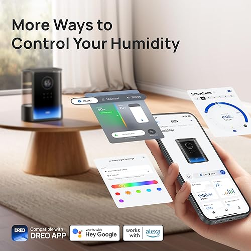 Miniatura 6 de Dreo Humidificadores inteligentes de 8L para dormitorio, 600 pies cuadrados, 80 horas de funcionamiento cálido y frío, humidificador de niebla de