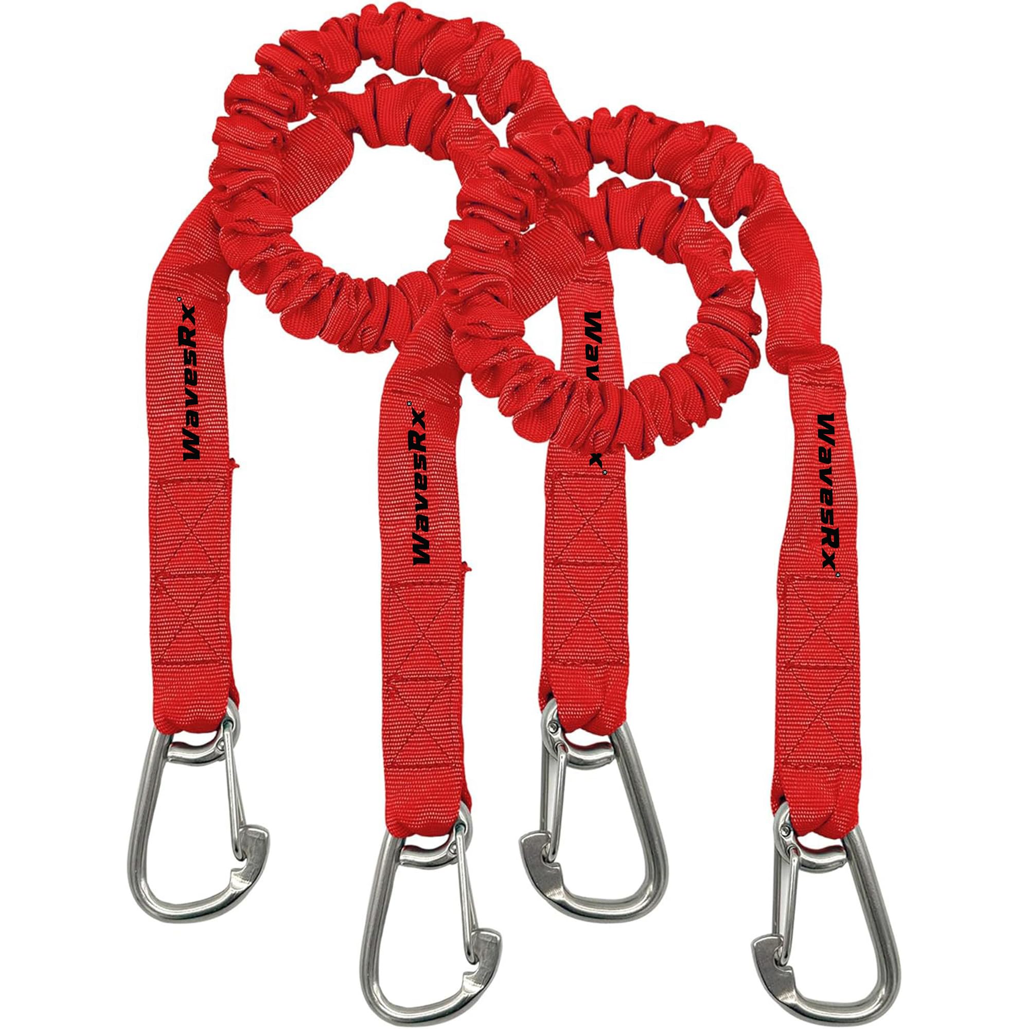 DockingPal - Premium Flat Bungee Dock Lines for Boat (Nautical Red) | Elastic Boat Dock Rope with Stainless Steel Carabiners | Stretches from 3' to 5' | Absorbs Shocks Prevent Damage to Jet Ski & PWC